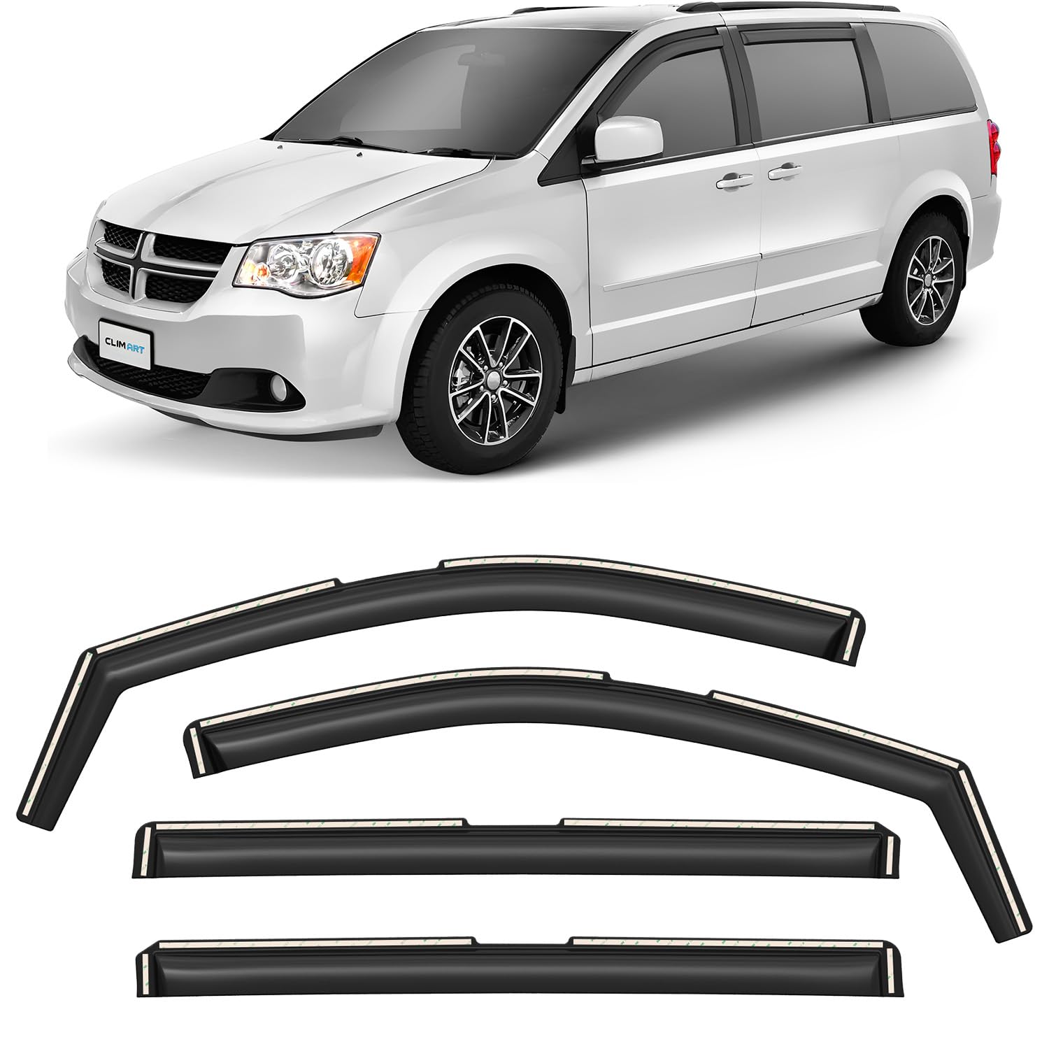 Clim Art In-Channel Incredibly Durable Rain Guards For Dodge Grand Caravan 2008-2020, Original Window Deflectors, Vent Window Vi