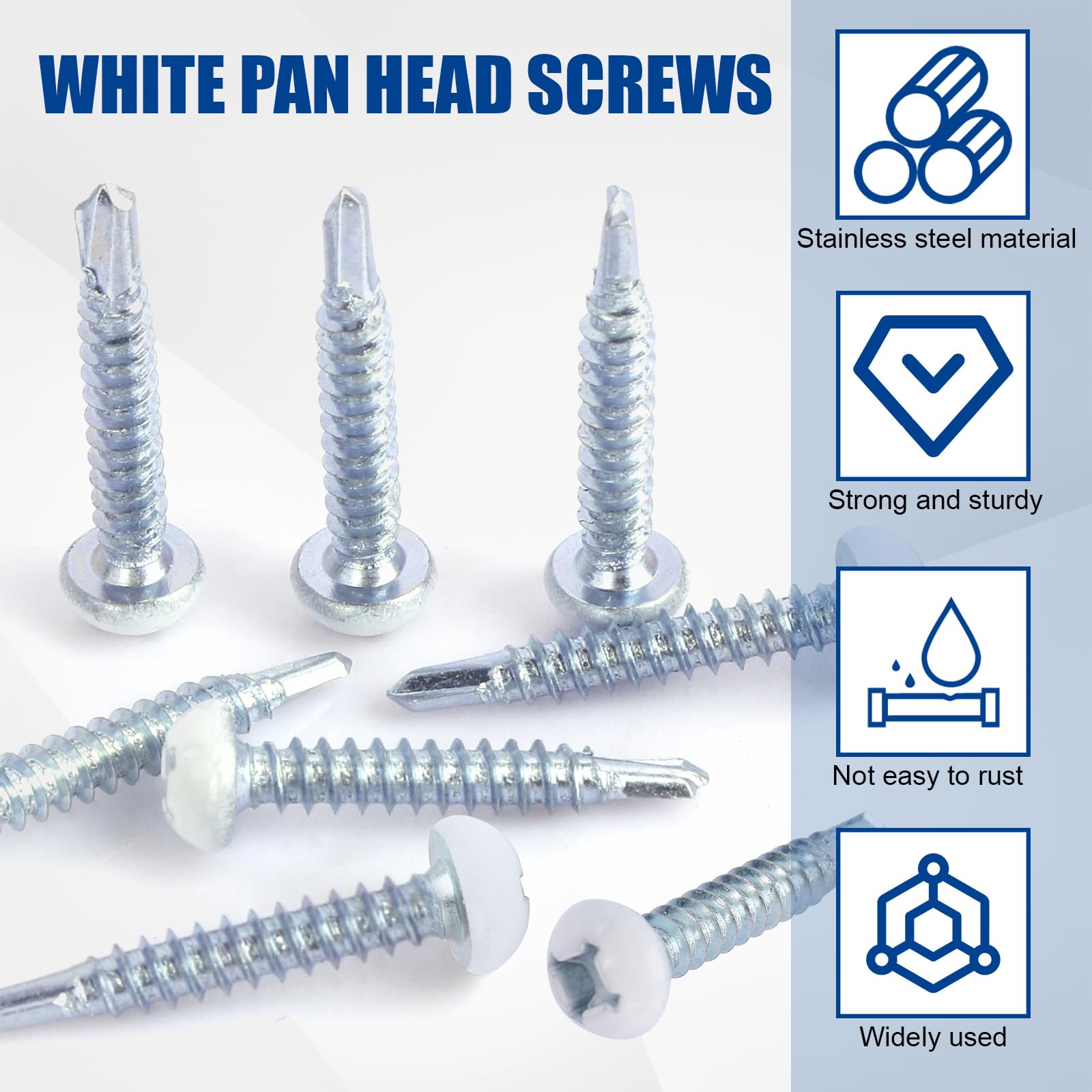 RV Screws White Pan Head Screw 8 X 1 for RV Interior and Exterior, Quad Drive Twin Fast Thread Fasteners, Enclosed Trailer Self-