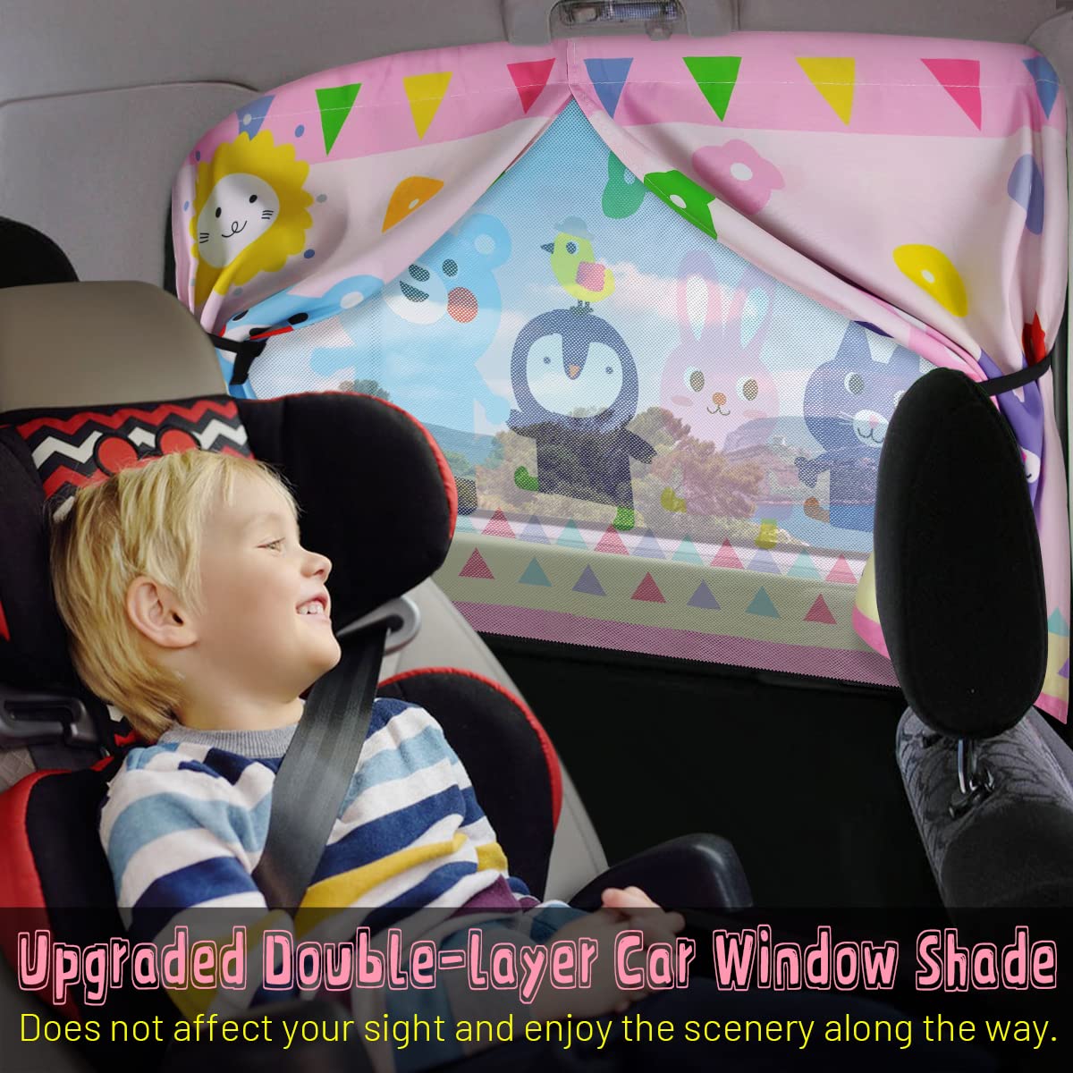 Car Window Shade For Baby, 2Pcs Magnetic Auto Sun Shades For Side Windows Double Layer Full & Half Shade Options, Cute Patterns