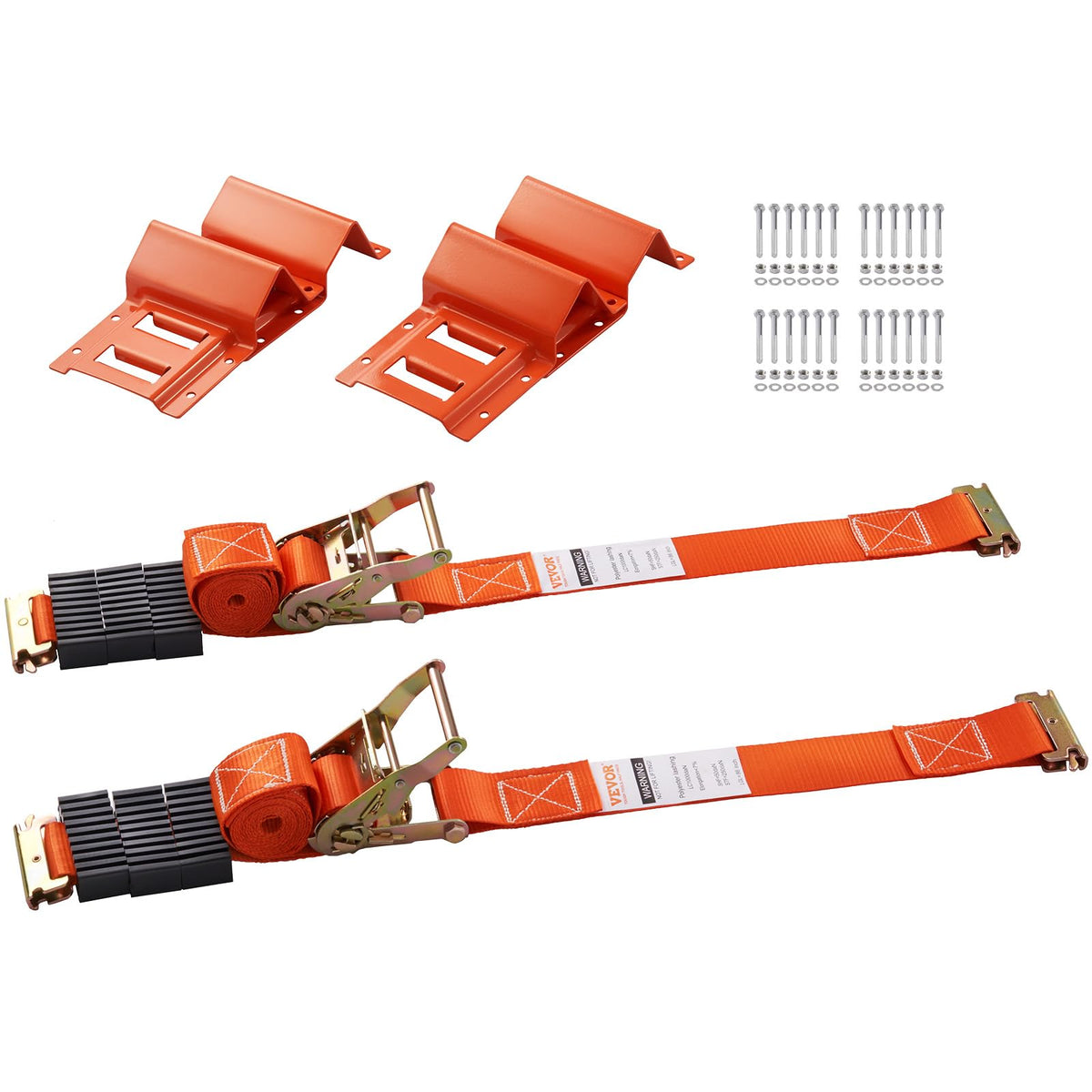 Vevor Wheel Chock Tie Down Kit, 2' X 96' Tie Down Strap Kit, Heavy Duty Trailer Tie Down System For 10'-23' Wheels, Atv, Utv, Trailer, Mower, Wheel Chock & Tie-Down Accessories, 4-Pack