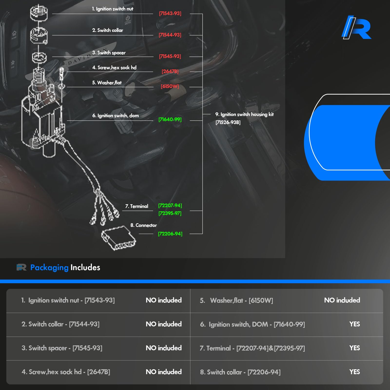 71640-99 Ignition Switch Lock Housing Kit Fit for Harley-Davidson Electra Glide 1993-2005, Road Glide 1998-2005, Road King 1993-