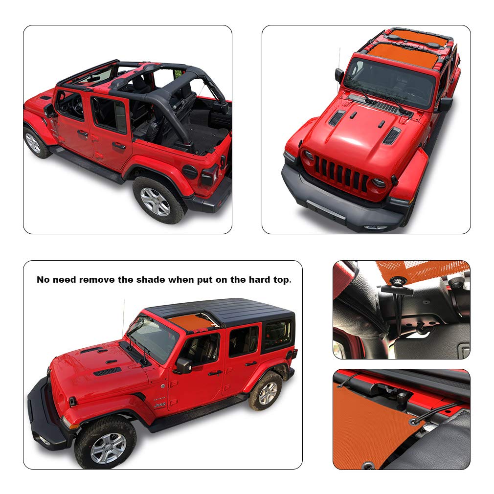 Shadeidea Sun Shade Top For Jeep Wrangler Jl Unlimited (2018-2023) 4 Door Front And Rear 2 Piece-Orange Mesh Screen Sunshade Jlu