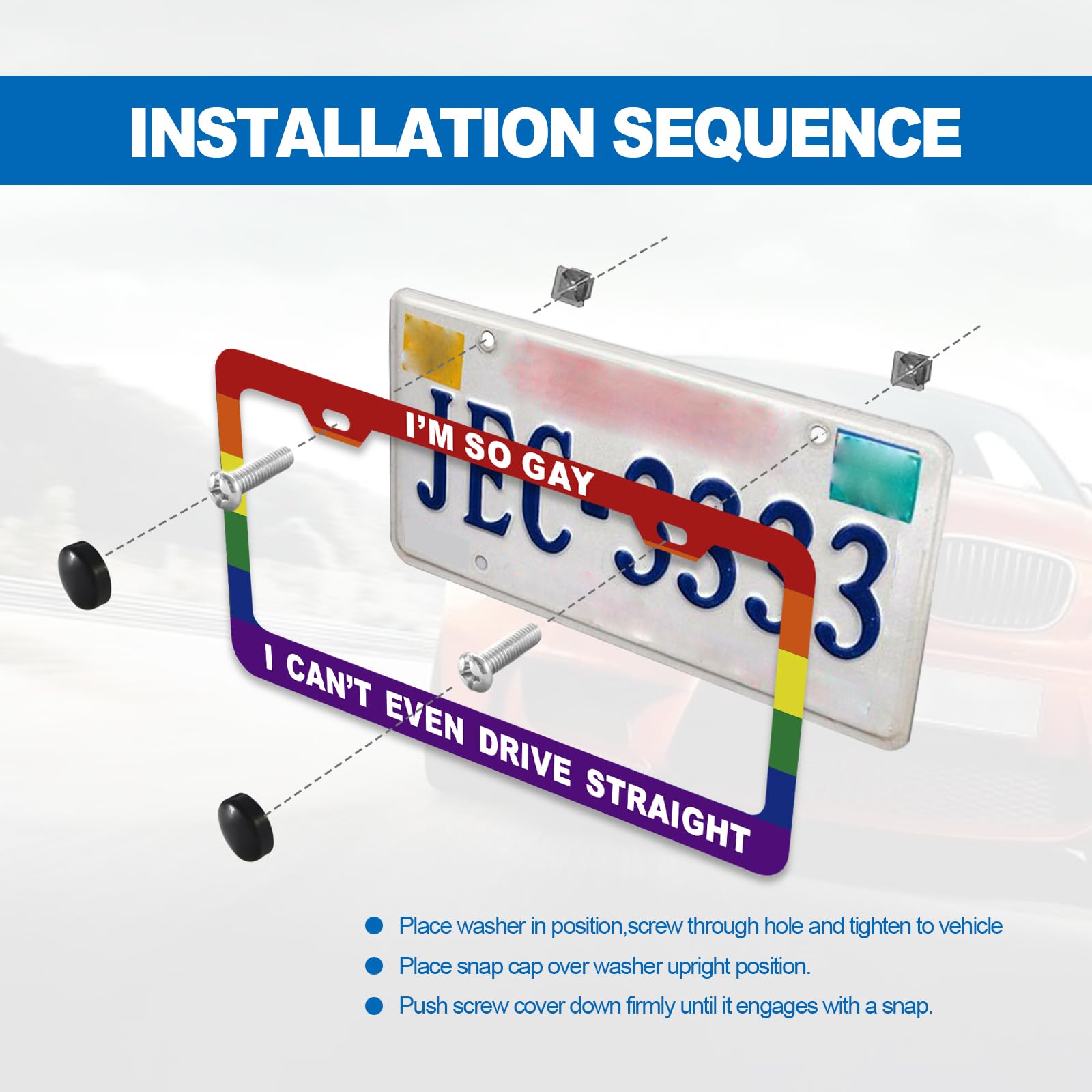 Funny License Plate Frame Metal Aluminum Humor Text Gay Pride Rainbow Flag - I'm So Gay,I Can't Even Drive Straight,Funny Car Co