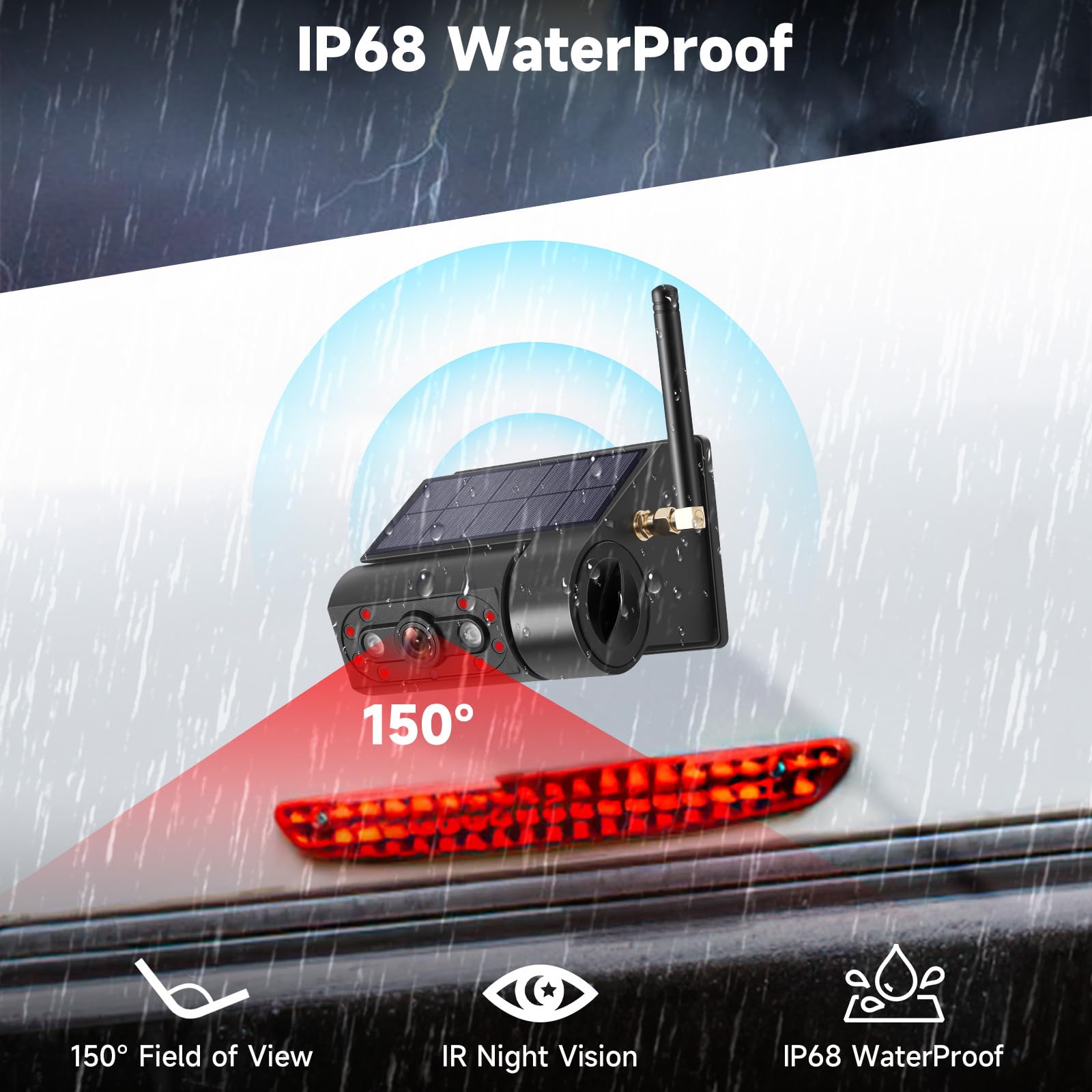 Magnetic Solar Wireless Backup Camera With 5    Hd Monitor, No Wiring, Built-In 10,000Mah Battery, Ip68 Waterproof,Ir Night Visi