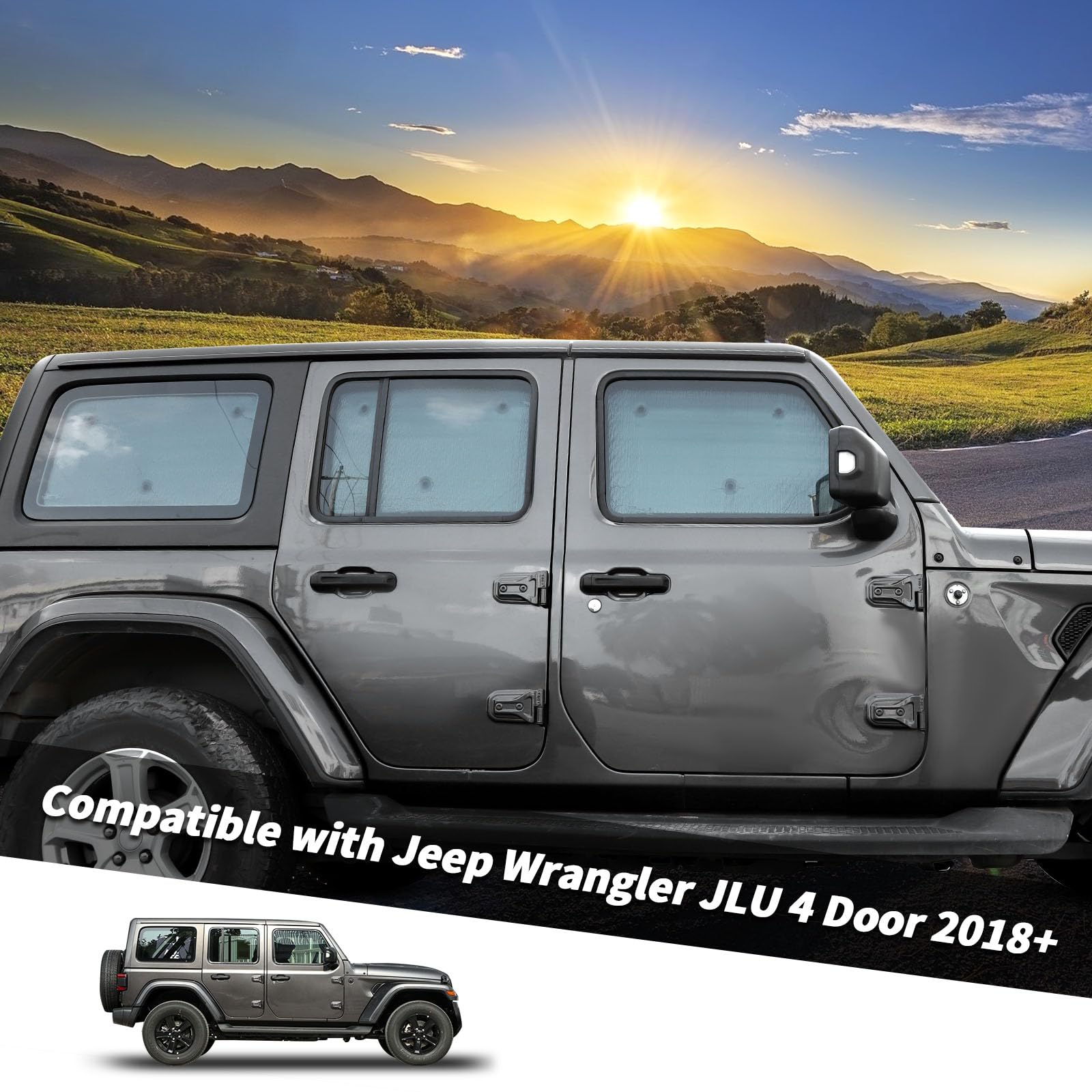 Jimen Windshield Sunshades Compatible With Jeep Wrangler Jl & Unlimited 4 Door 2018-2023, 8Pcs Window Visor Shades For Car Side
