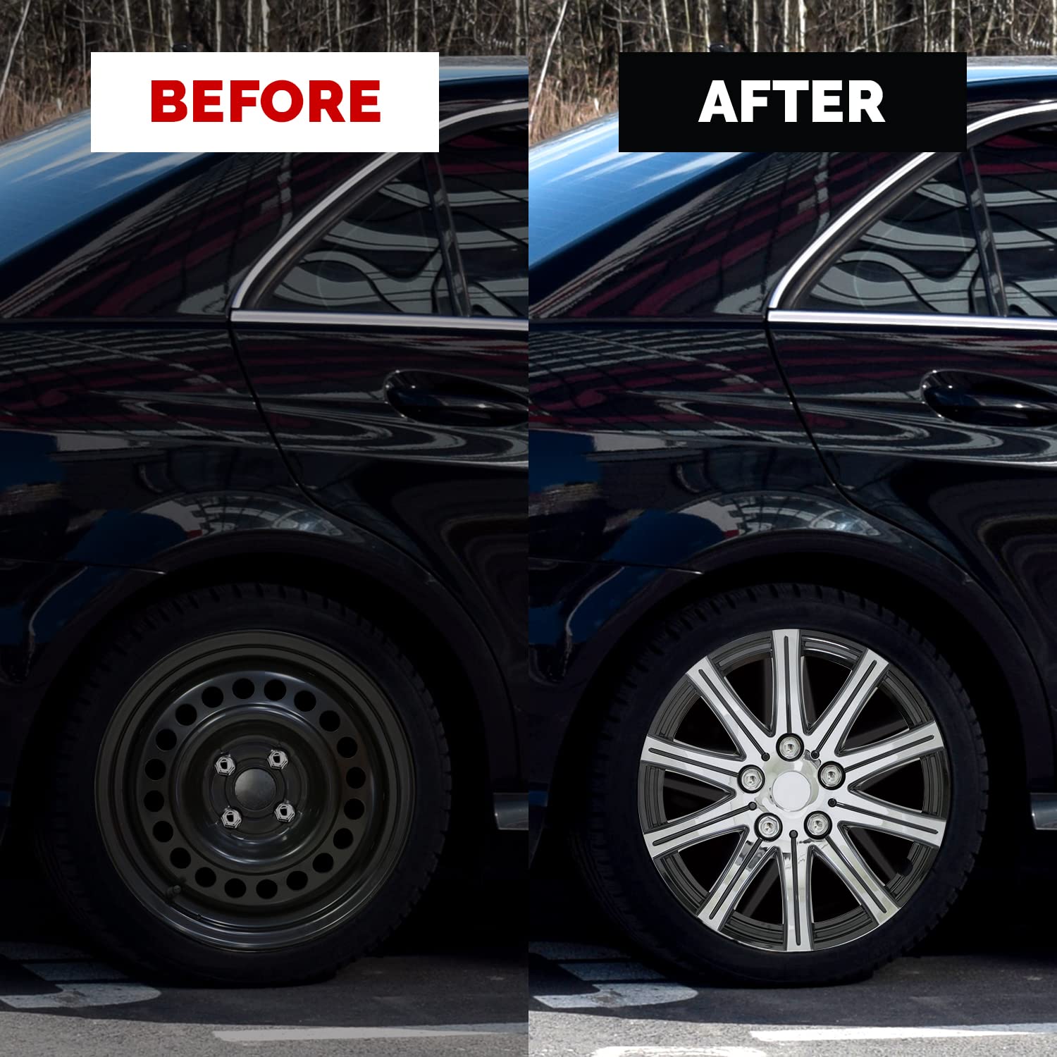 Pilot Automotive Wh528-15Se-Bx 15 Inch Silver With Black Accent Universal Hubcap Wheel Covers For Cars - Set Of 4 - Fits Most Ca