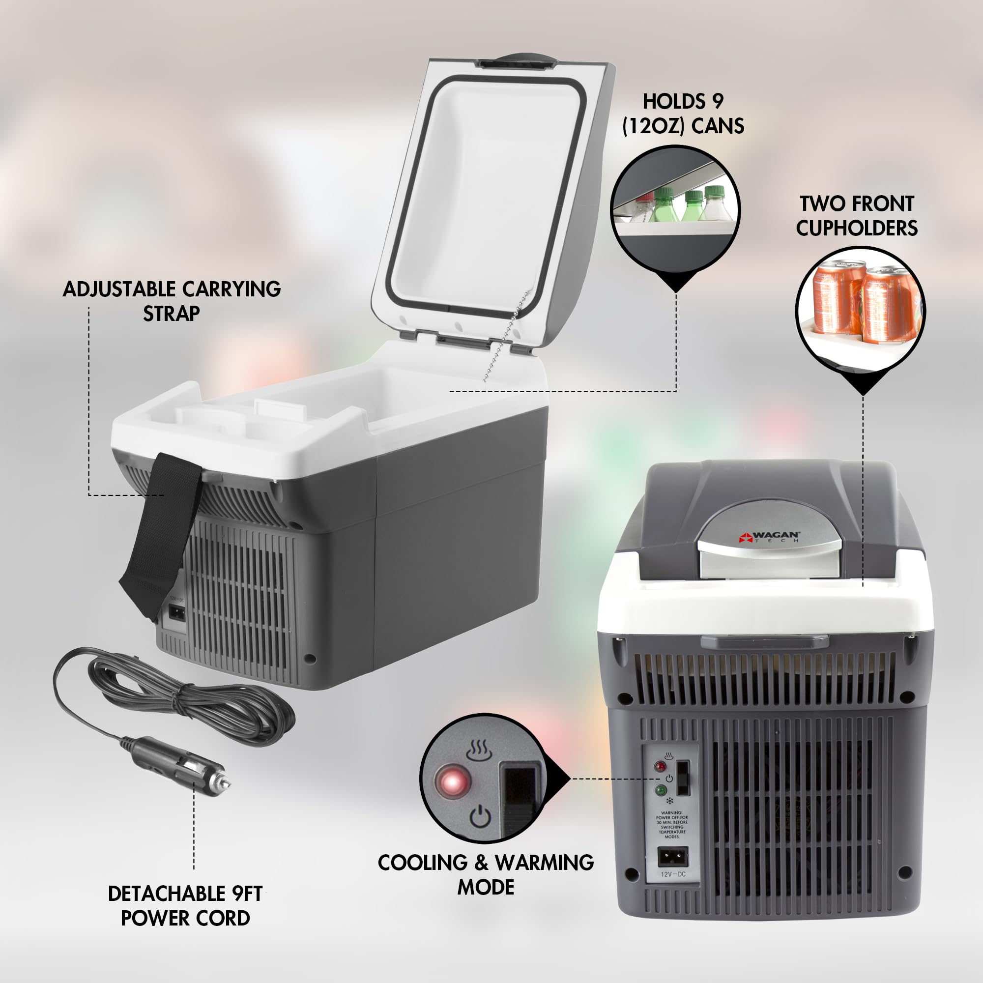 Wagan EL6206 12V 6 Quart Personal Thermoelectric, 6 Liter Capacity, Portable Electric Cooler Warmer with 12/24V DC, Small Fridge