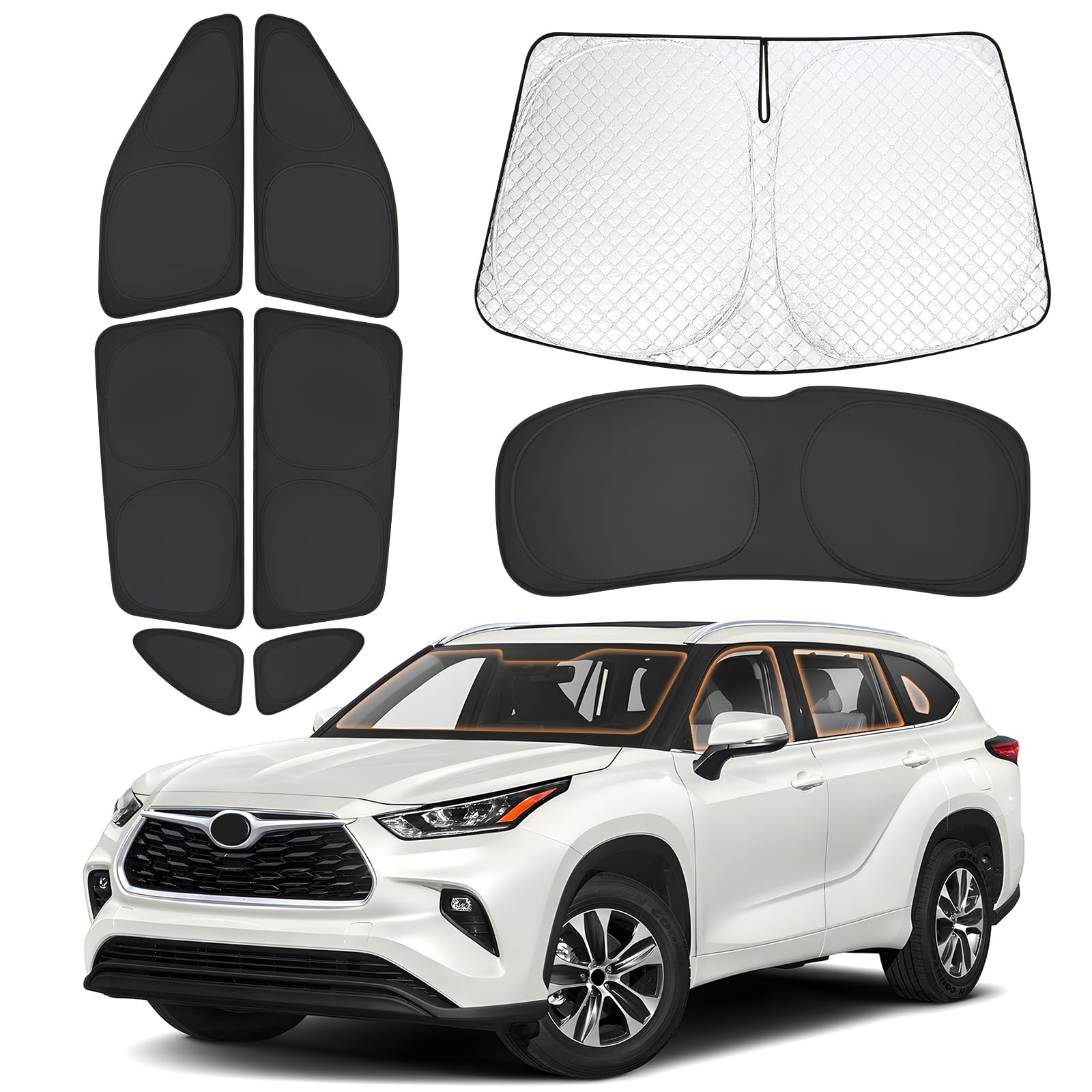 XCBYT 2021-2024 Highlander Window Shades | 6 Layers Thickened Car Window Covers | 2 in 1 Car Full Window Privacy Curtains | 100%