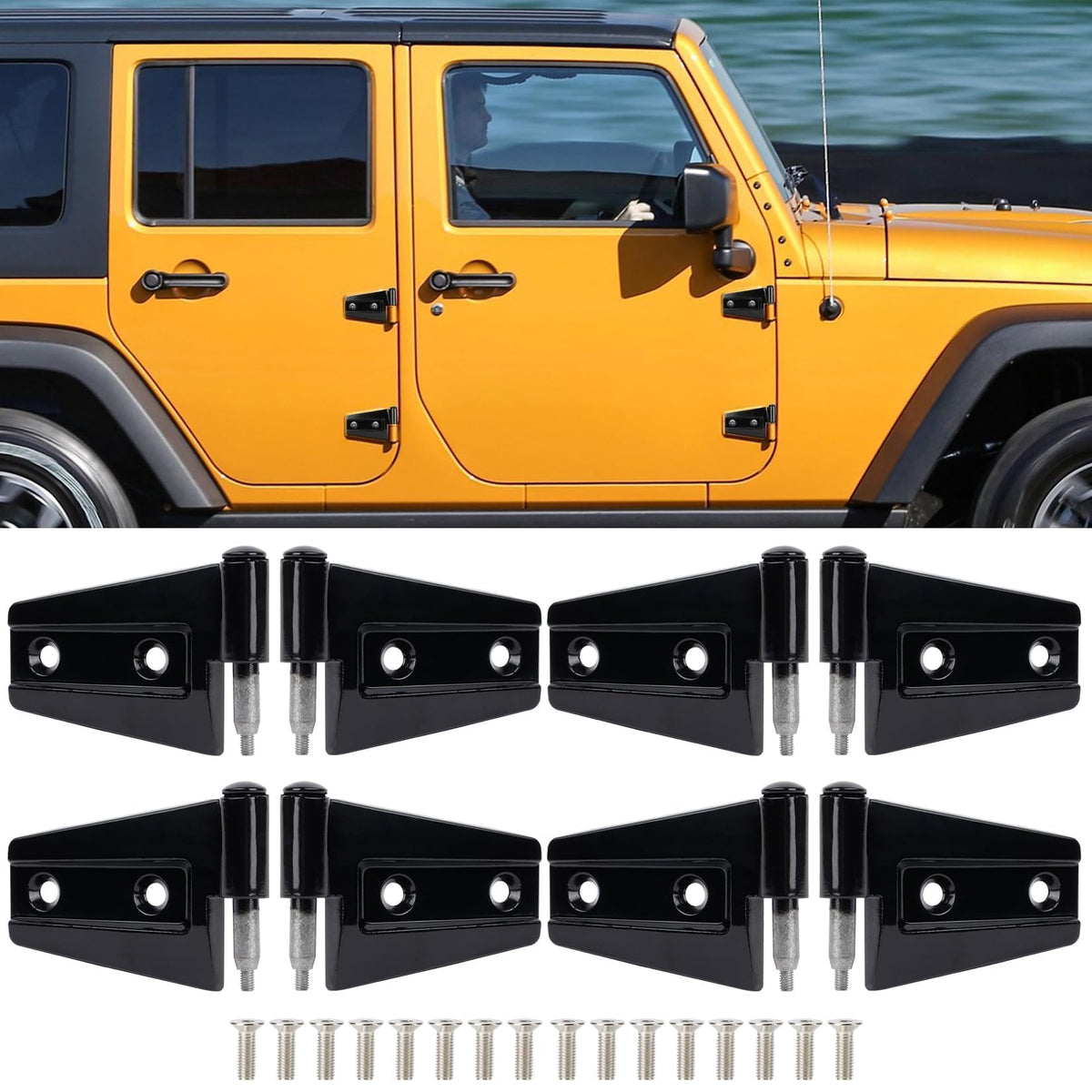 4 Door Hinge Assembly Kits for Jeep Wrangler JK JKU Unlimited 2007-2018, Outer Door Hinge Sets 8PCS with 16 Screws