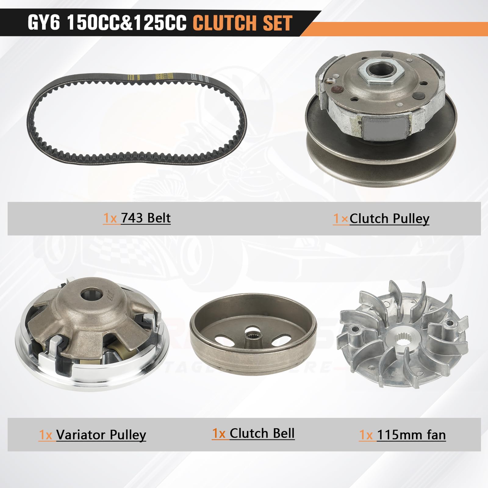 Clutch Set Fit For Gy6 125Cc 150Cc 4-Stroke Engine Scooter Atv Taotao Roketa Sunl Include Clutch Assembly Variator Assembly 743 Belt