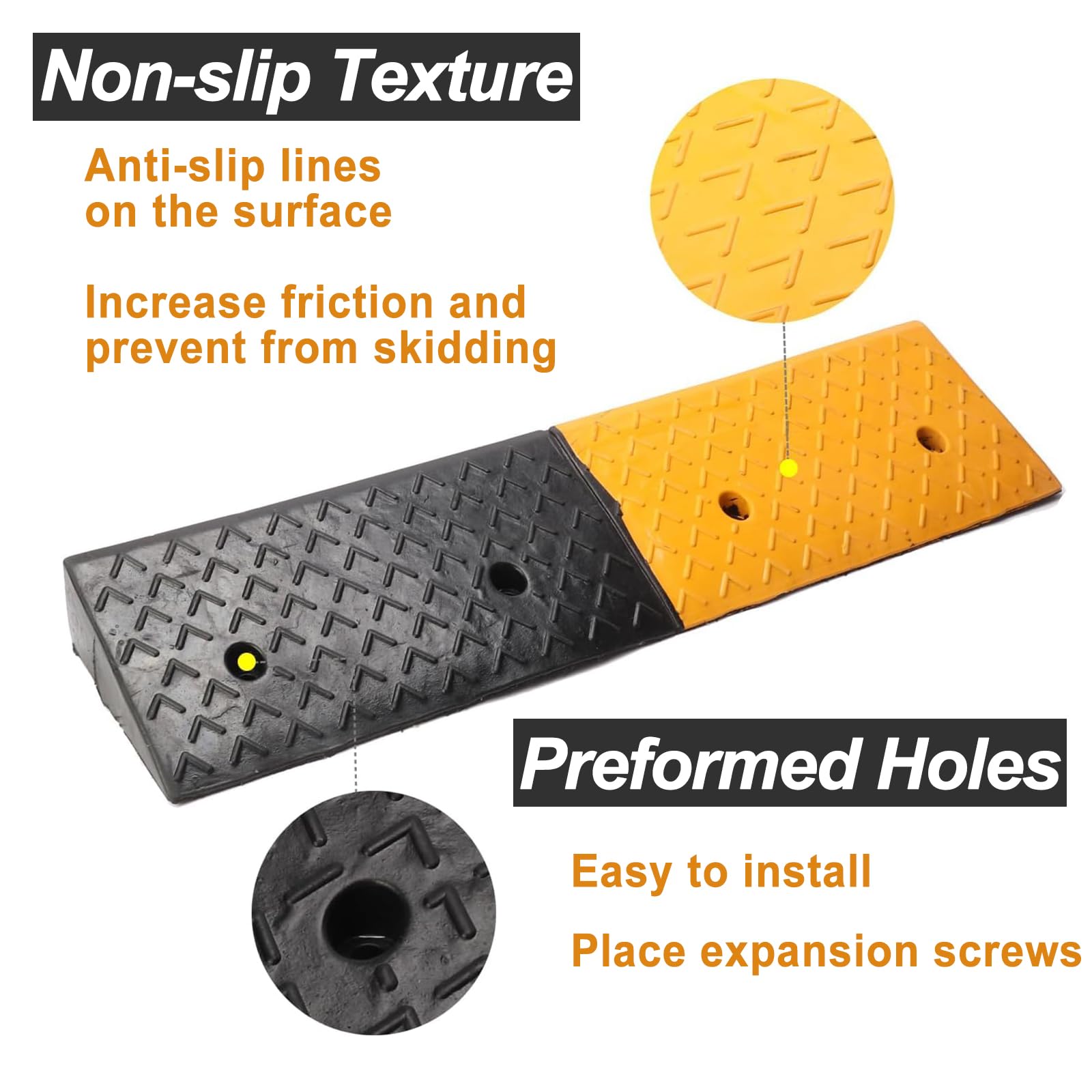 Nisorpa 5 Rubber Curb Ramps 10 Ton Heavy Duty Loading Driveway Ramps with 4 Expansion Screws, Wheelchair Threshold Non-Slip Ra