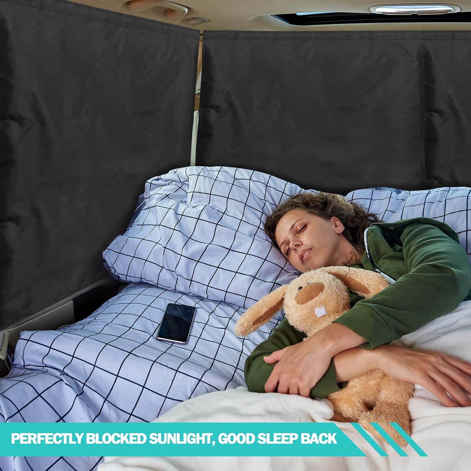 VANPET 5 Pcs Car Curtains, 99% Light Blocking Fabric Rear Seat & Side Windows Divider Curtain Baby Shades, Wide Sedan SUV Sunsha