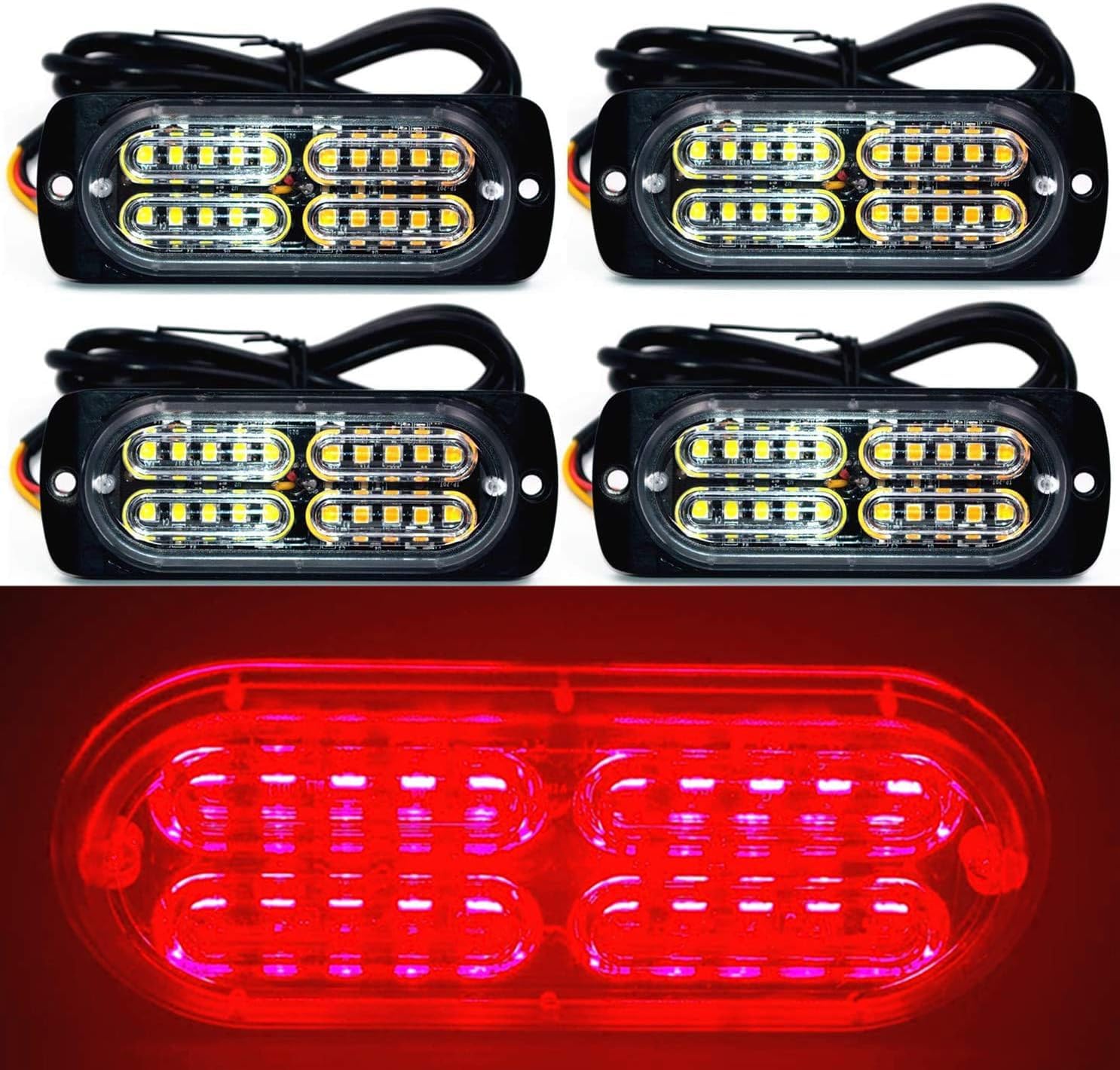Ease2U E 12-24V 24-Led Super Bright Emergency Warning Caution Hazard Construction Waterproof Amber Strobe Light Bar With 32 Diff