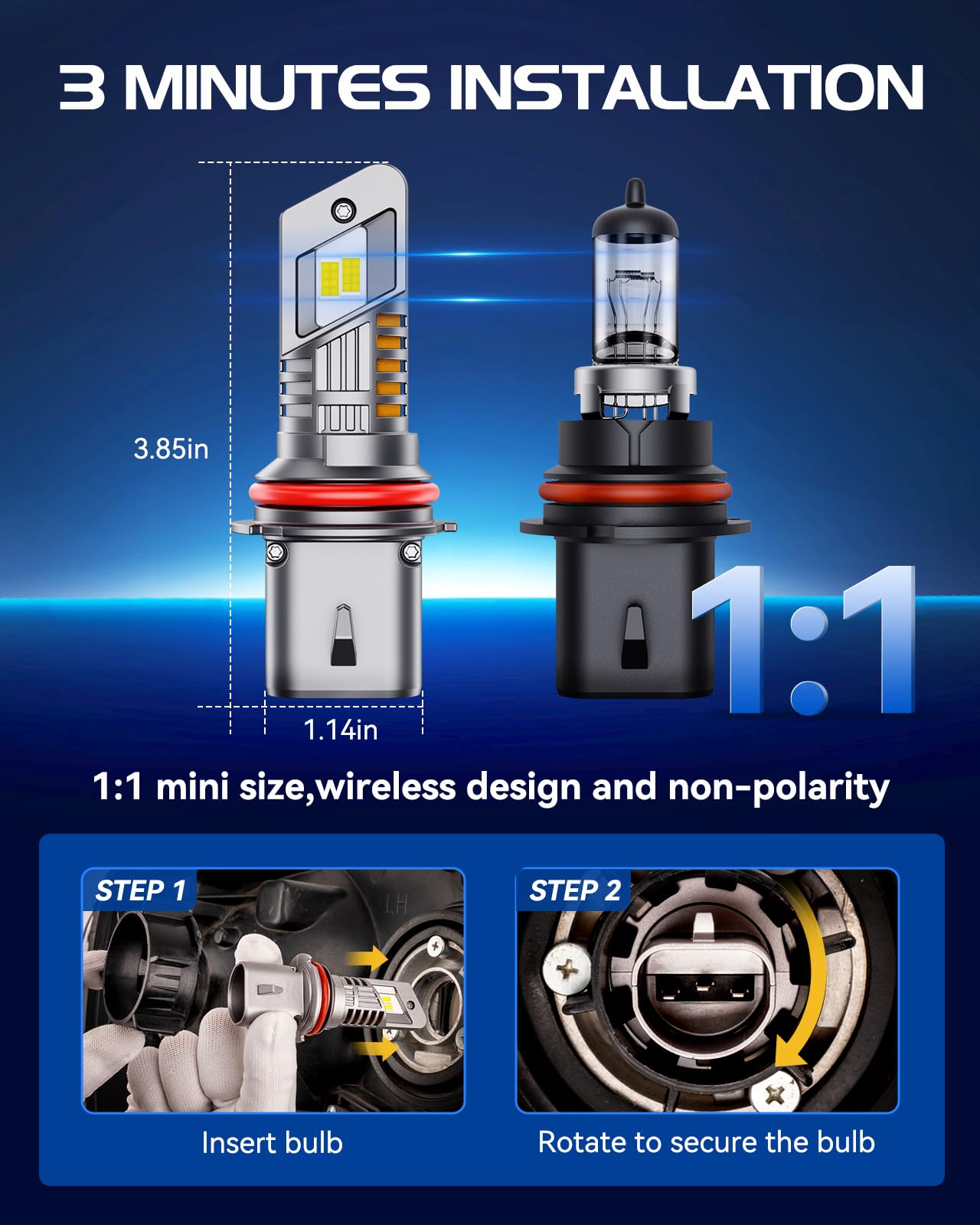 Laxmas 32000Lm 9007 Bulbs, 6500K Cool White 9007 Fog Lights With 15000Rpm Cooling Fan, Wireless, Ip67 Waterproof, Plug-N-Play, P