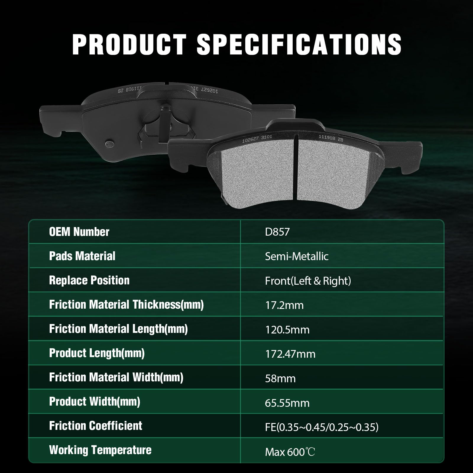 Automuto 4Pcs Front Semi-Metallic Disc Brake Pads Set D857 For Chrysler Town & Country 2001-2007,For Chrysler Voyager 2003,For D