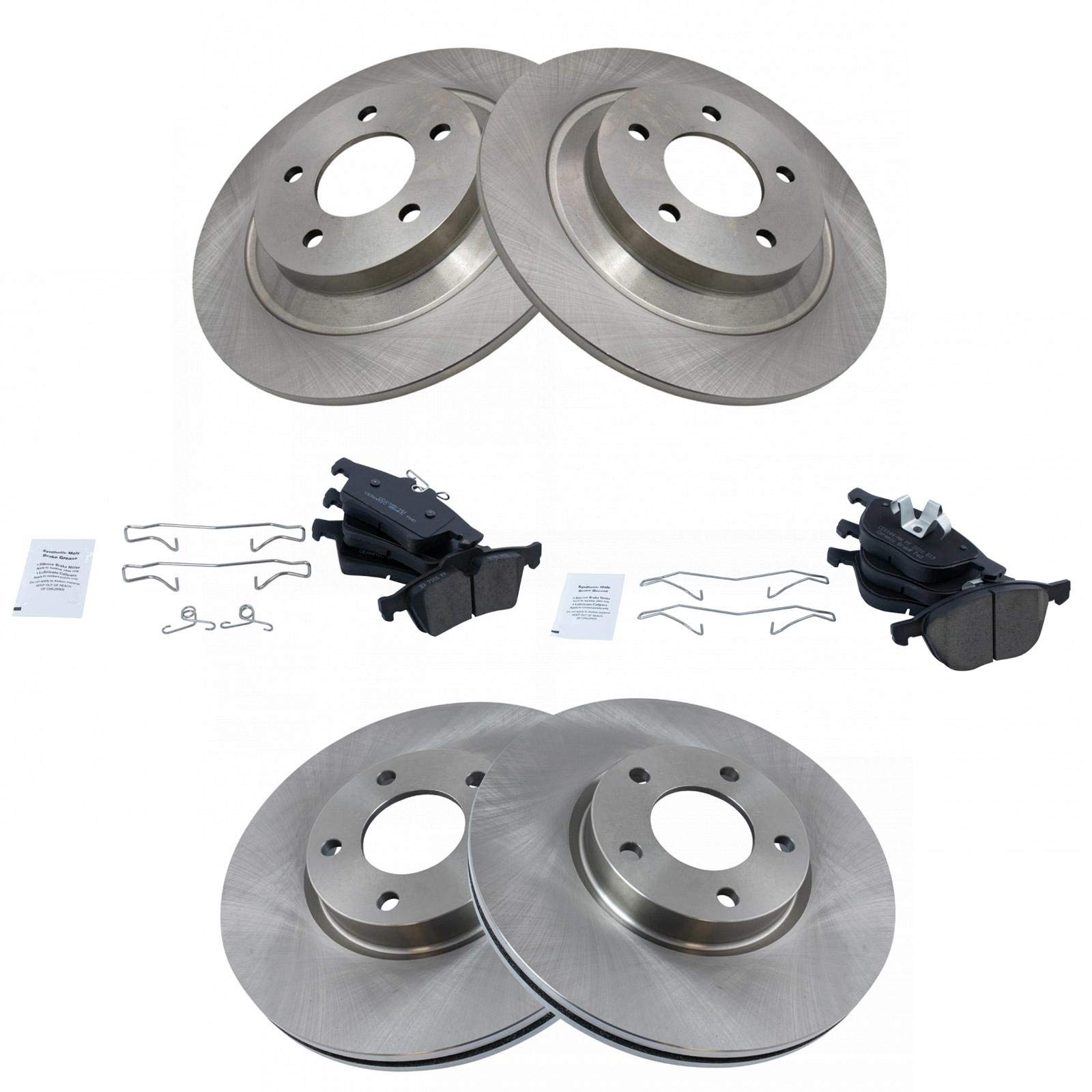Trq Front And Rear Brake Pad & Rotor Kit Brake Pads Brake Rotor Ceramic Compatible With 2007-2015 Mazda 5