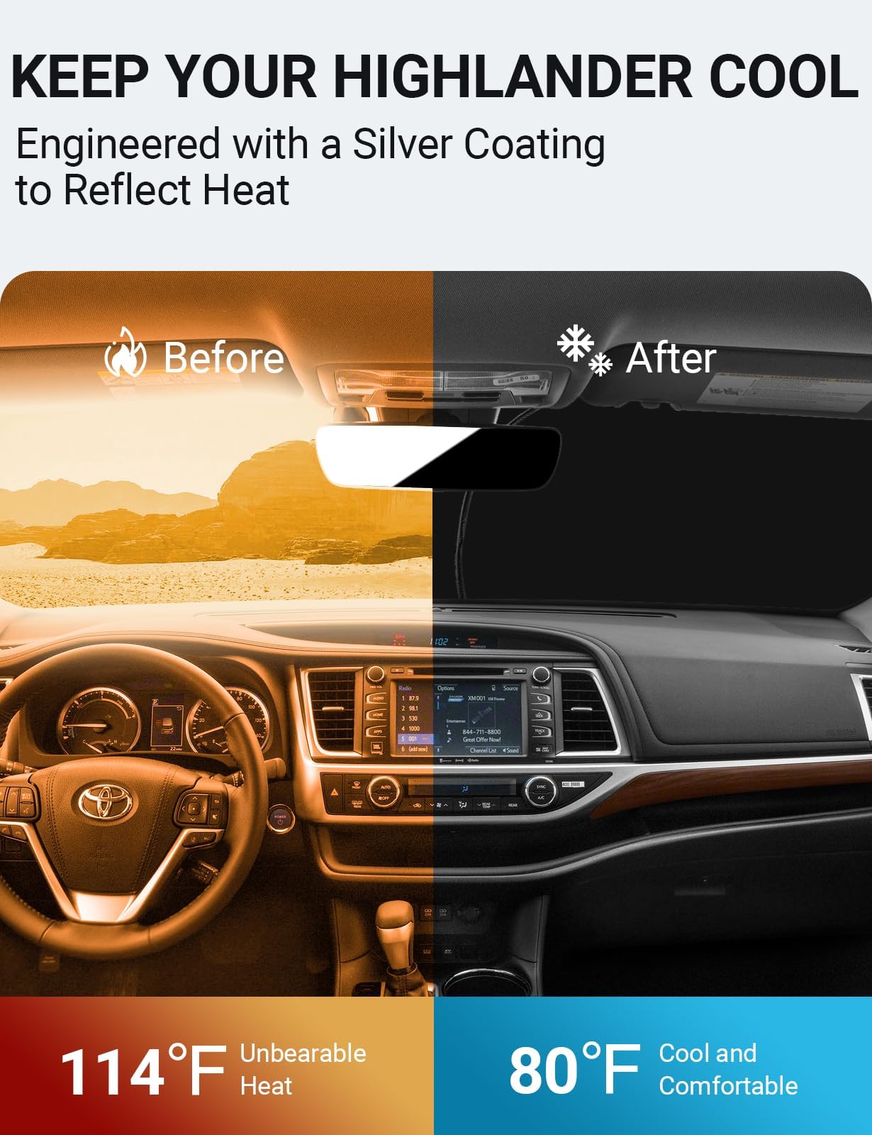 Proadsy Front Windshield Sun Shade Foldable Sunshade Protector Custom Fit 2014-2019 Highlander L Le Xle Limited Platinum Accessories 2025 Upgrade