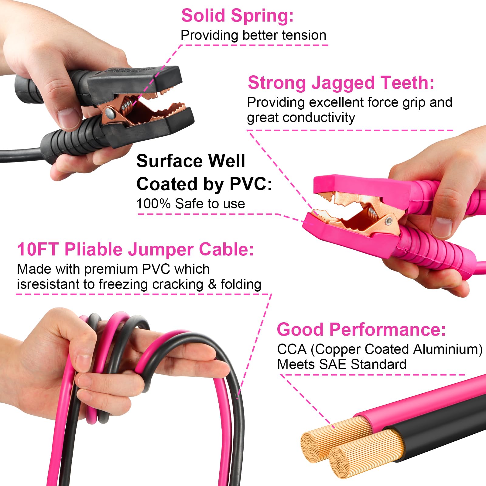 Vioview Roadside Emergency Car Safety Kit, With 4-In-1 Inflatable Car Vacuum Cleaner, Pink Jumper Cables, First Aid Kit, Tow Rop