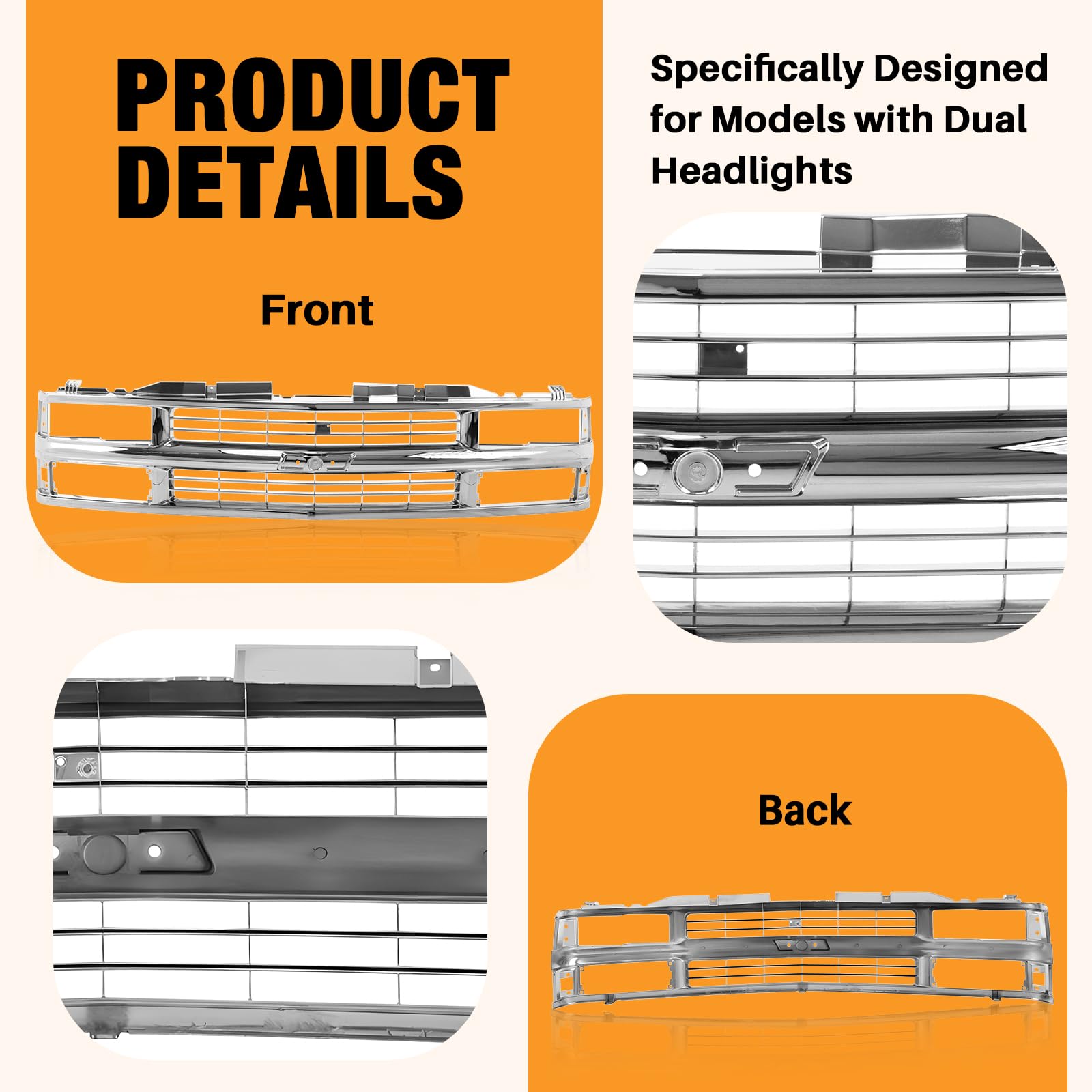 Carpartsdepot Front Grille Grill Chrome Shell With Insert Compatible With Chevrolet 1994-2000 C/K 1500 2500 3500 Tahoe Blazer Fo