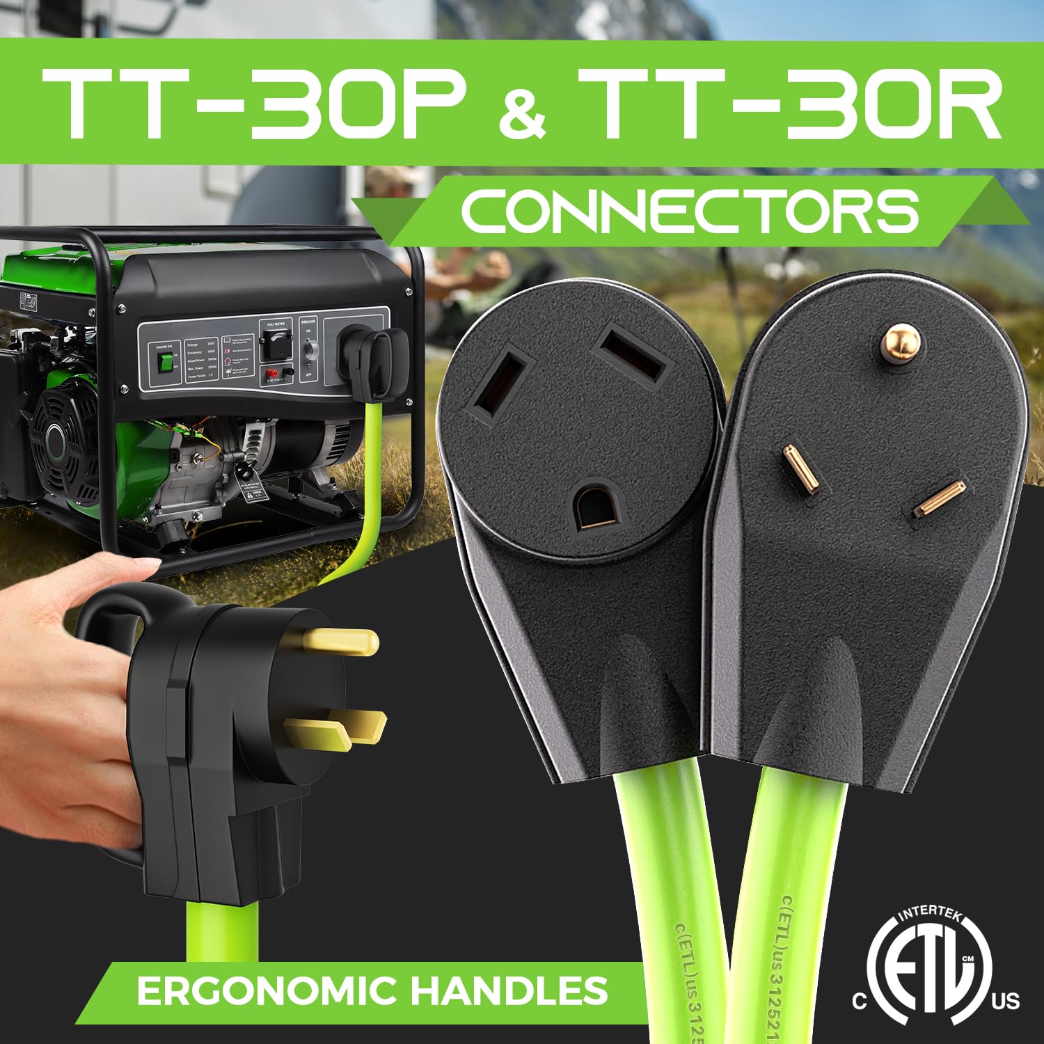 Gearit 30-Amp Extension Cord For Rv And Auto, (100-Feet) 3-Prong 125-Volt 10/3 Stw 10Awg Gauge 3 Wire, Nema Tt-30P To Tt-30R, Ou