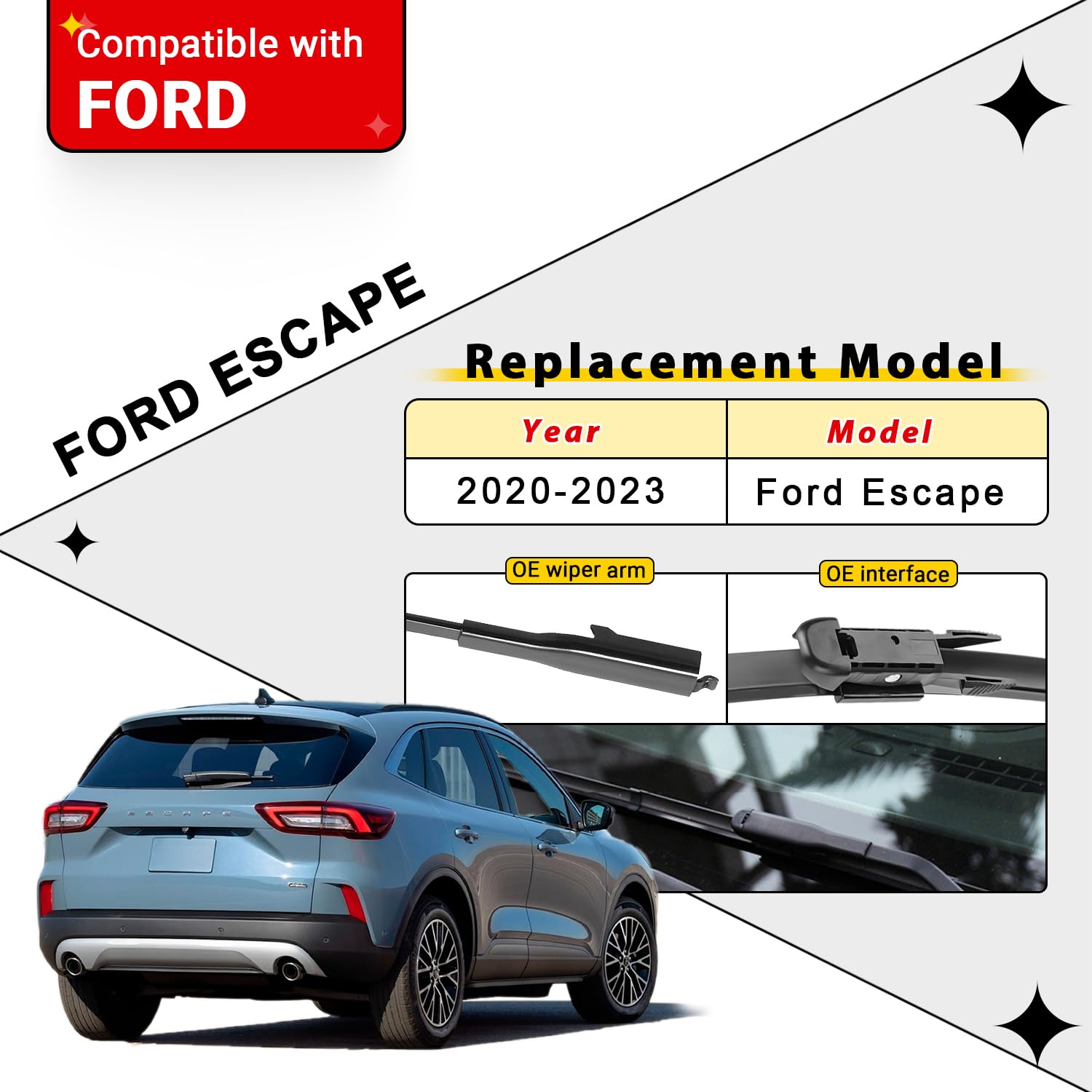 Raintok Windshield Wiper Blades Replacement For Ford Escape 2020 2021 2022 2023 Original Factory Quality Front Rear Wipers Blade