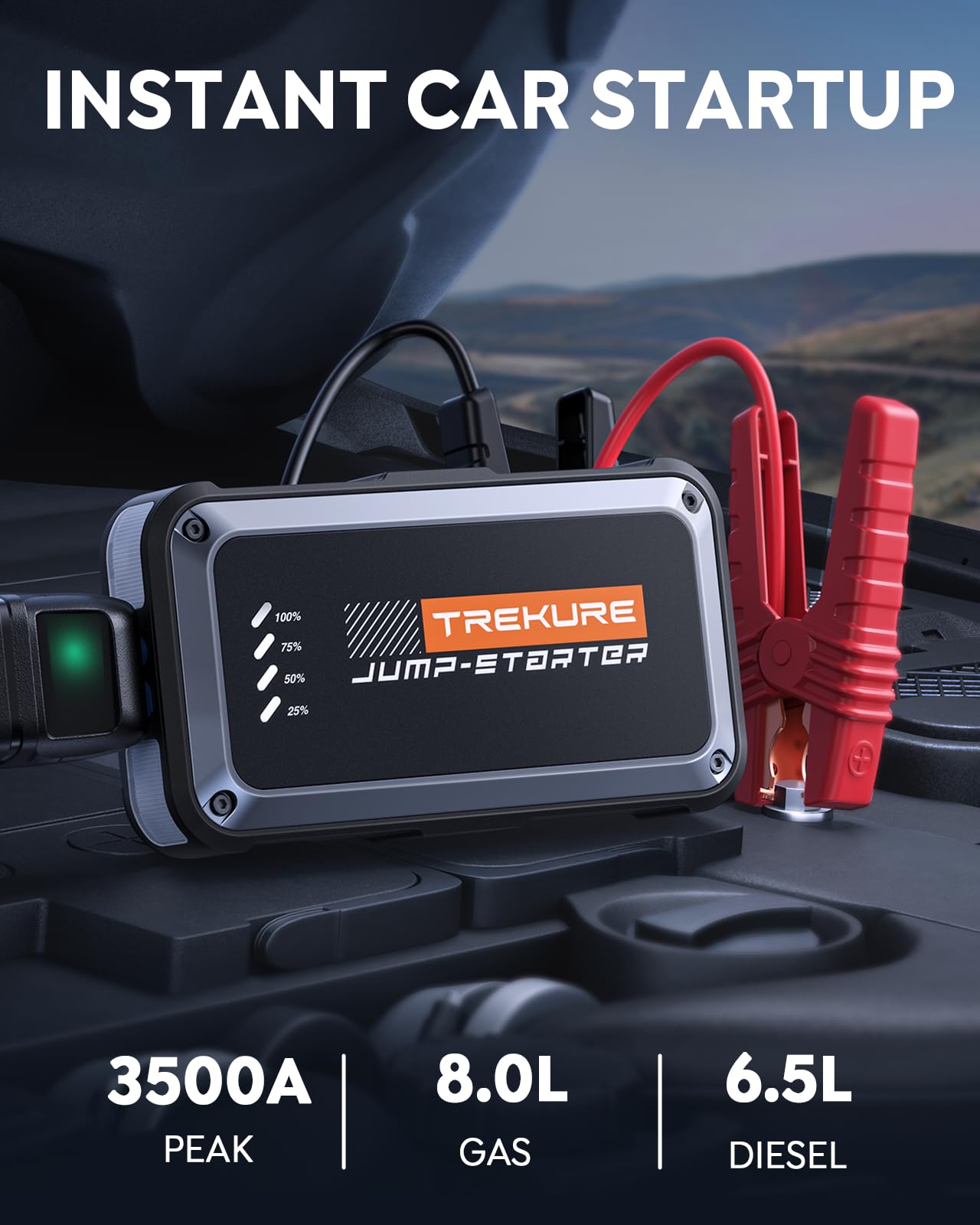 Trekure Portable Car Battery Jump Starter 3500A 16800Mah Jump Box, Car Battery Jumper Starter Portable Jumper Cables For Car(8.0