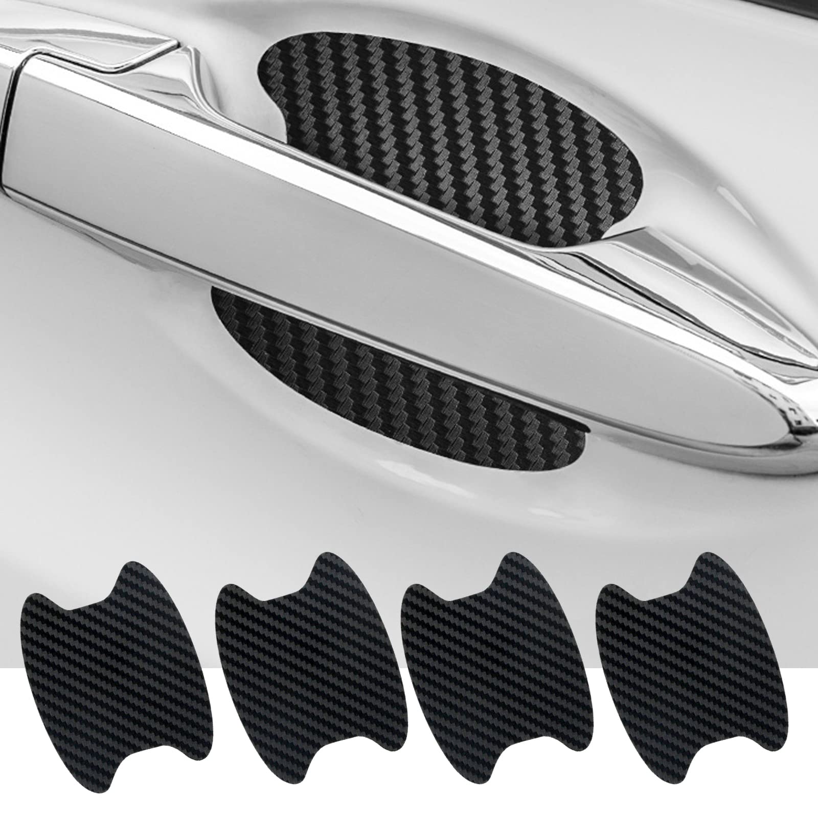 Miytsya 4 Pcs Car Door Handle Sticker, Non-Marking Auto Door Handle Protective Film, Carbon Fiber Anti-Scratches Car Door Cup Protector, Universal (Black)