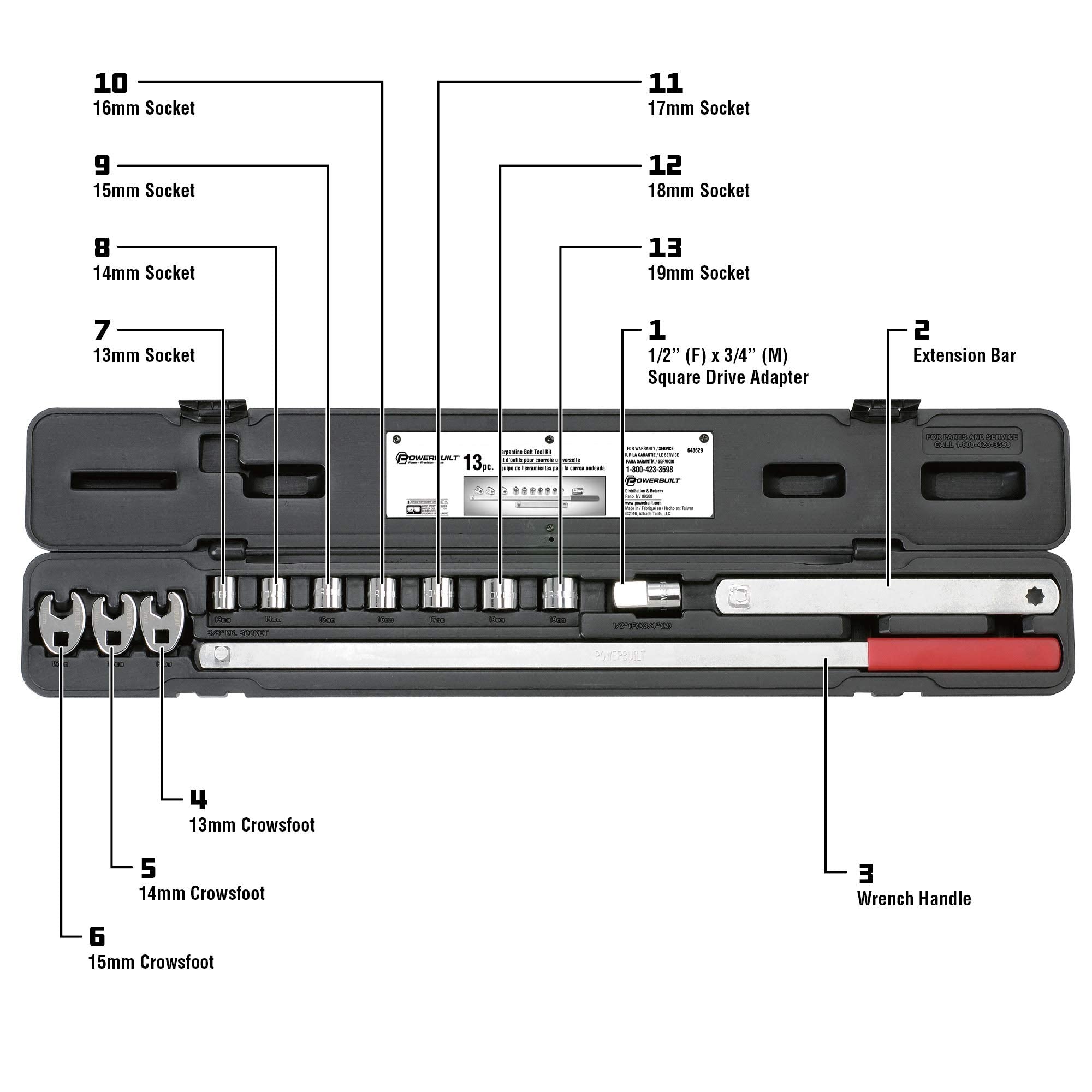 Powerbuilt Serpentine Belt Tool Set, Remove And Install Car Vehicle Serpentine Belts, For Spring-Loaded, Accessories And Storage