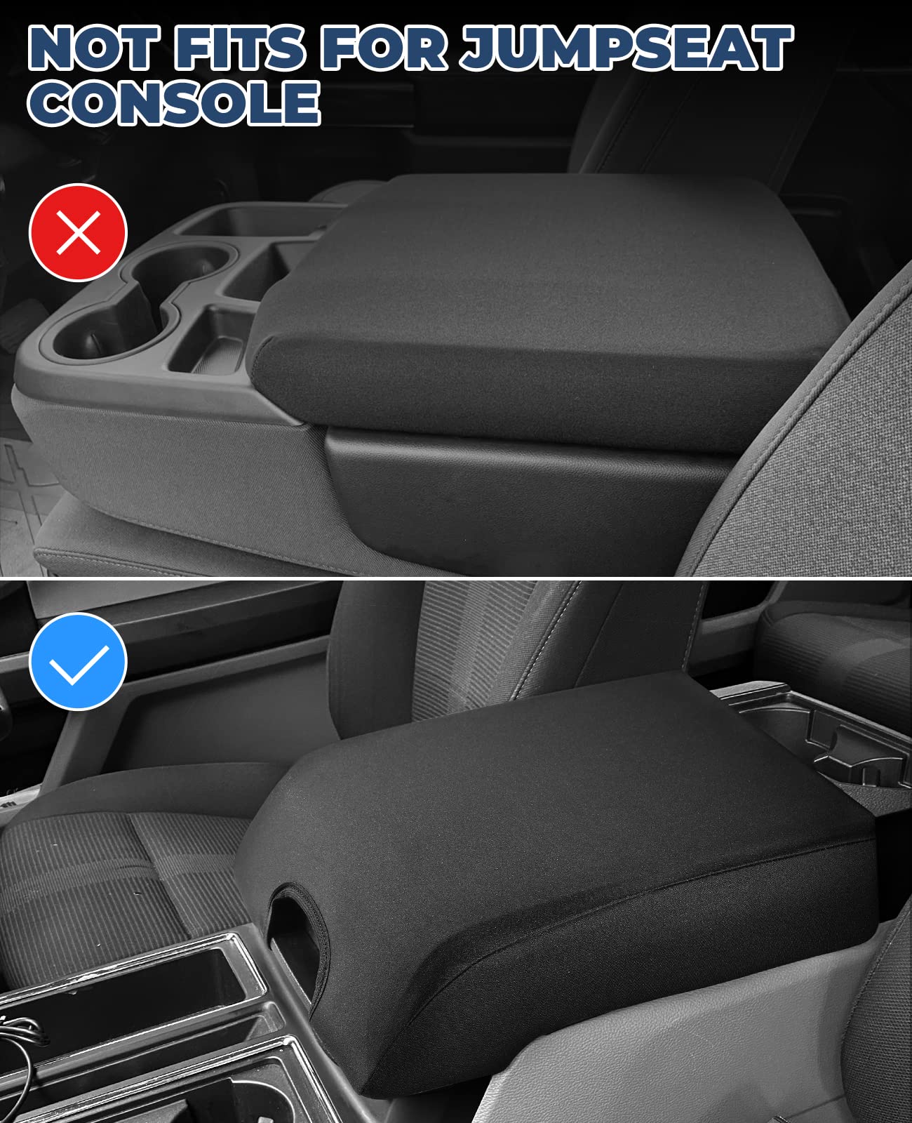 ISSYAUTO Center Console Cover, Neoprene Armrest Cover for 2015-2022 F150, 2017-2020 F250 F350, Black, Durable & Custom Fit