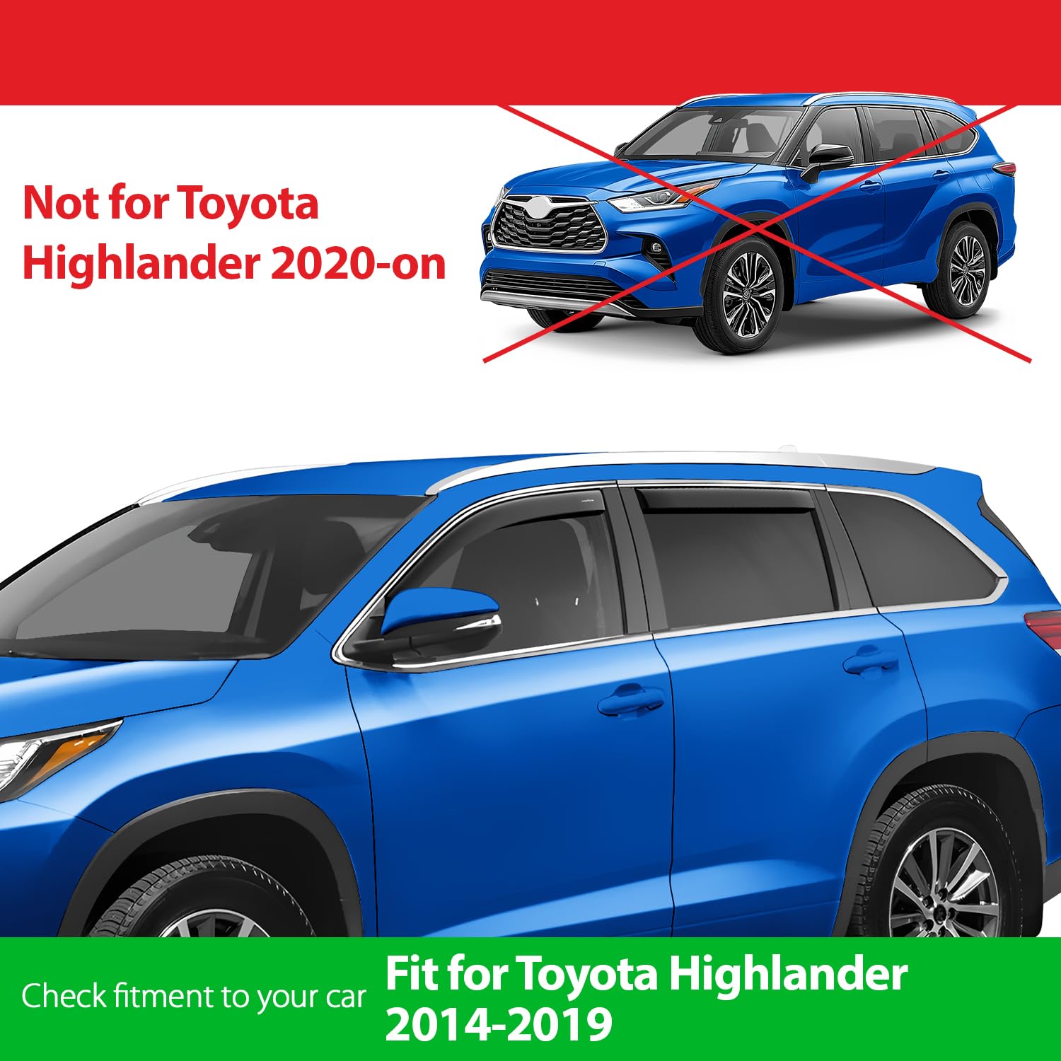 Goodyear Shatterproof in-Channel Window Deflectors for Toyota Highlander 2014-2019, Rain Guards, Window Visors for Cars, Vent De