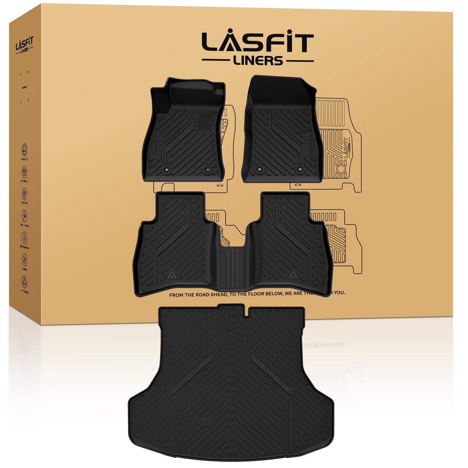 Lasfit Floor Mats & Cargo Mat For Nissan Sentra 2014-2019, Custom Fit Tpe All Weather Easy Clean Durable No-Curling Floor Liners