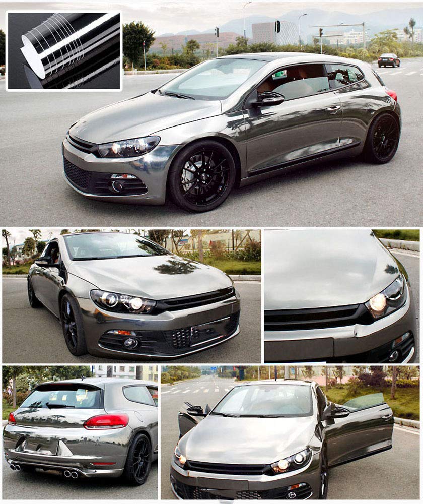 Lzlrun 1Ft X 5Ft Chrome Mirror Gray Vinyl Wrap Adhesive Car Sticker Decal Film