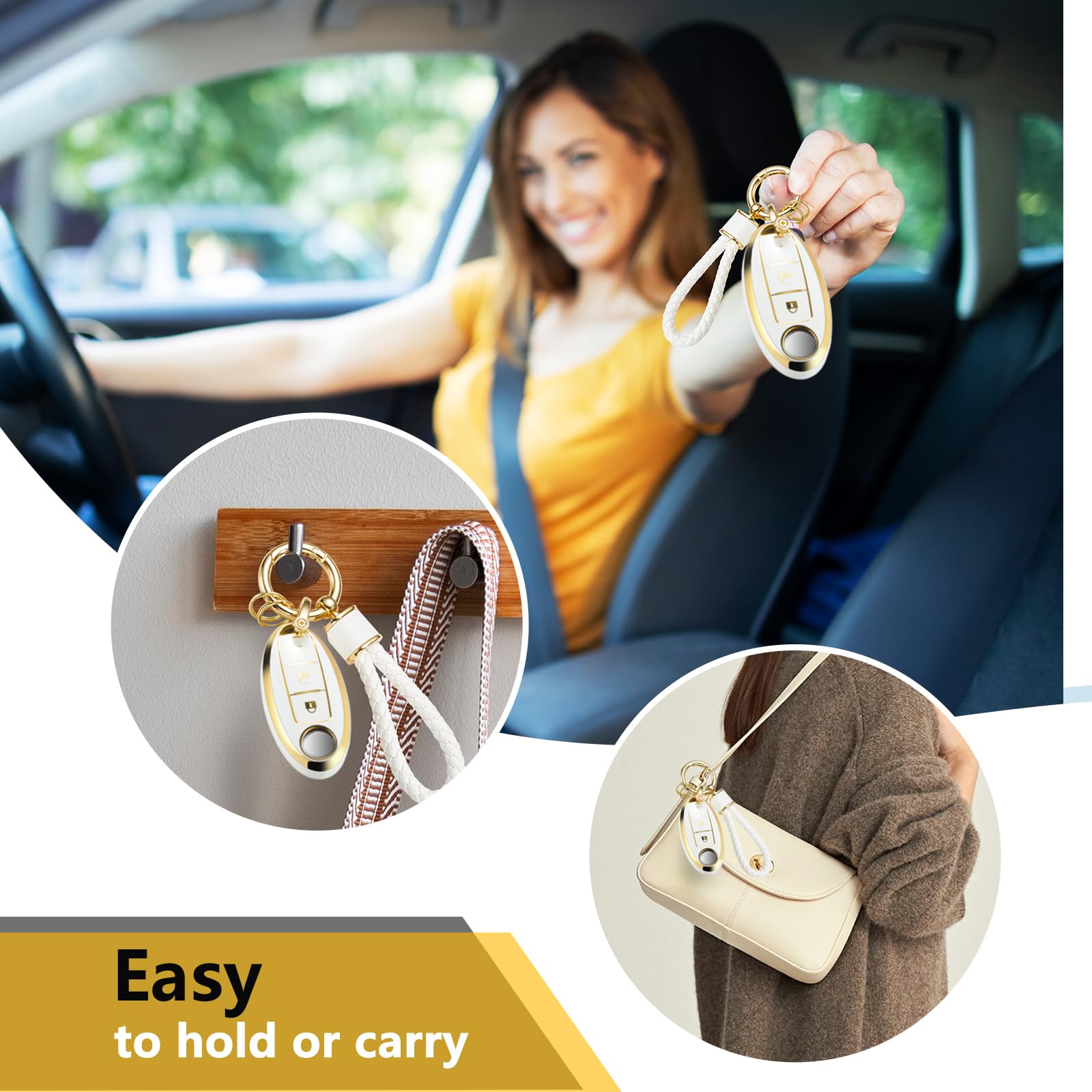 Ctrinews For Nissan Key Fob Cover With Luxury Metal Braided Rope Keychain,Upgraded Soft Key Case For Nissan Key Shell (3 Button