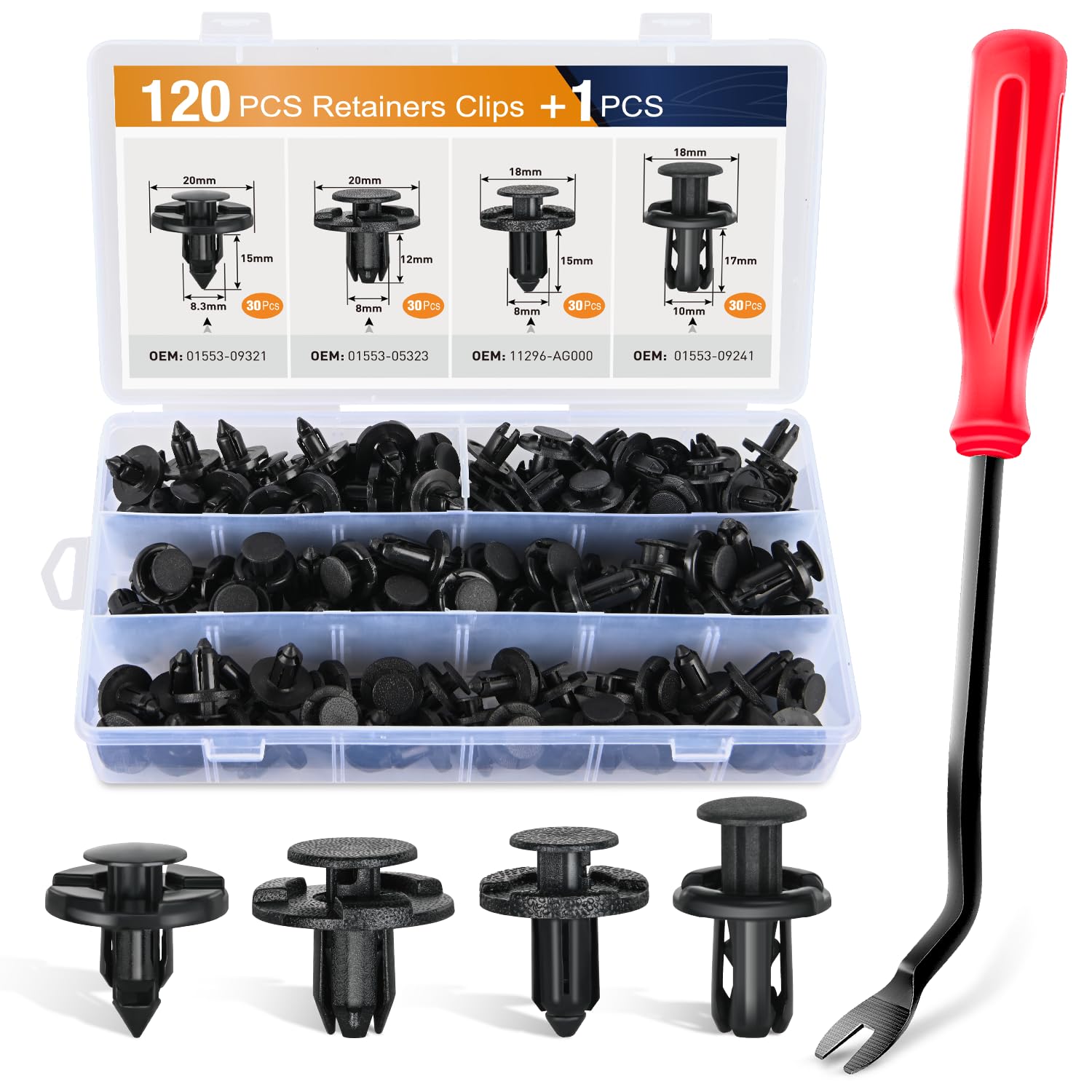 Gooacc 121Pcs Push Type Retainer Fender Liner Clips With Plastic Fastener Remover For Nissan/Infiniti Front Bumper Replace 01553