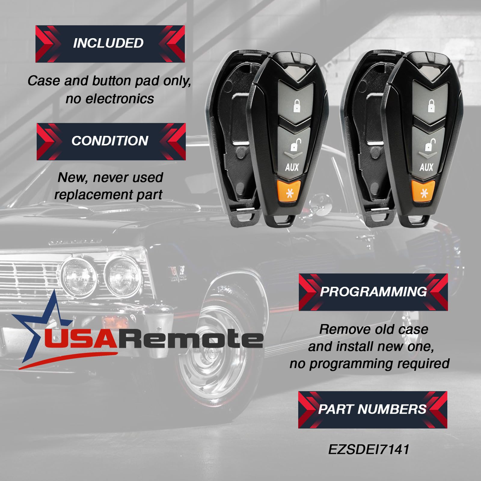 2 Case Shell Key Fob Fits Viper Hornet Dei Python Clifford Aftermarket Alarm Keyless Entry Remote (Ezsdei7141)