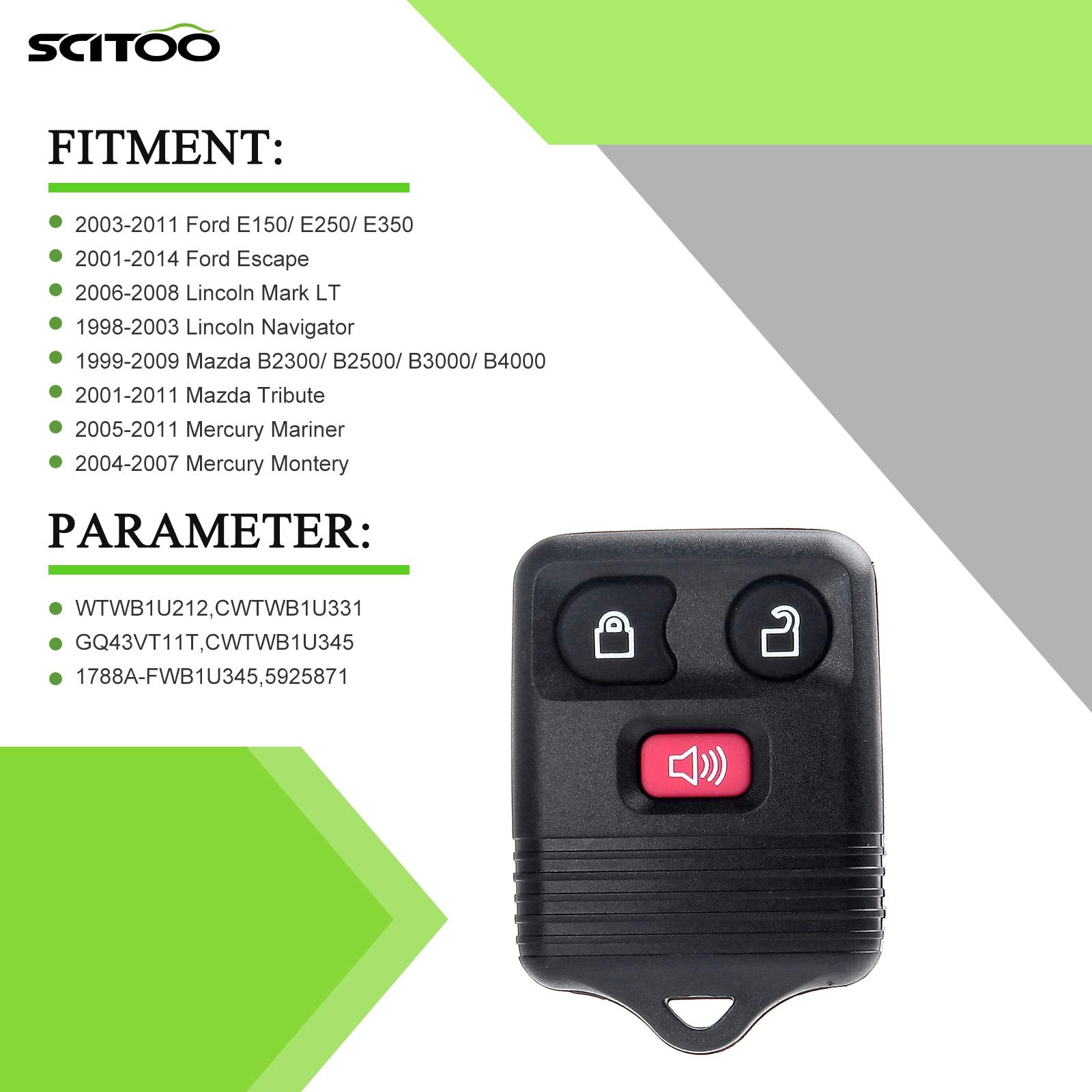 SCITOO 2 X Remotes Key Fob for F-150 for F-250 Super Duty for F-350 Super Duty for Escape for Expedition for Explorer for Edge f