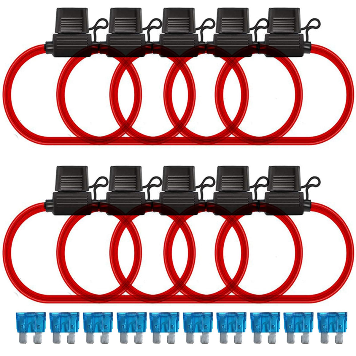 MuHize Inline Fuse Holders - Upgraded 16 Gauge Automotive ATC/ATO Standard Fuse Holder with 15 AMP Standard Blade Fuse (10 Pack)