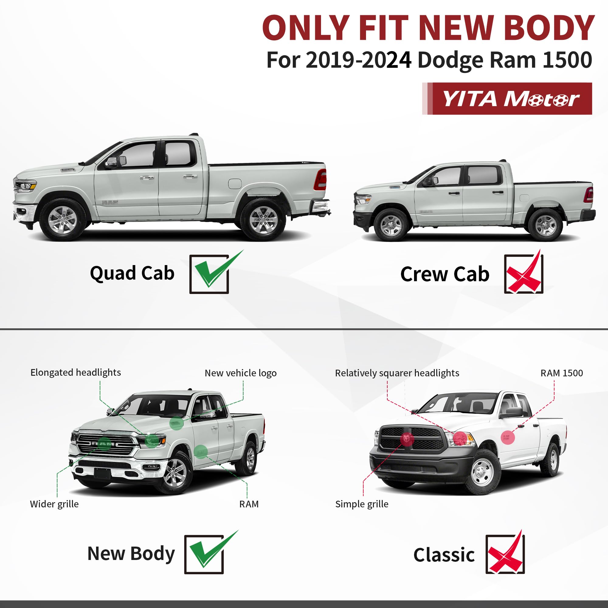 Yitamotor 6.5 Inches Running Boards Compatible With 2019-2025 Dodge Ram 1500 Quad Cab/Extended Cab New Body Style (Exclude Class