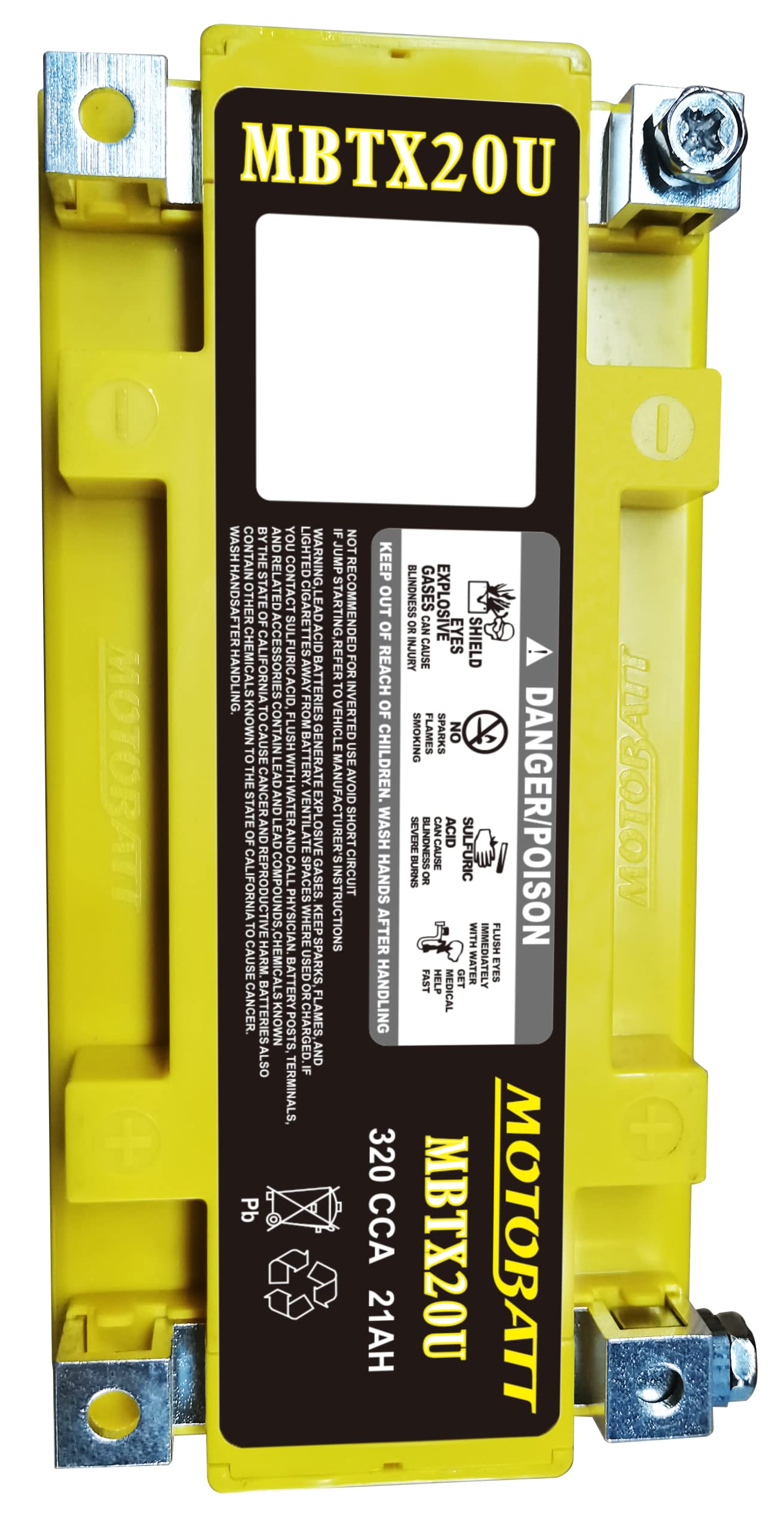 MotoBatt MBTX20U (12V 21 Amp) 320 CCA Factory Activated Maintenance Free QuadFlex AGM Battery