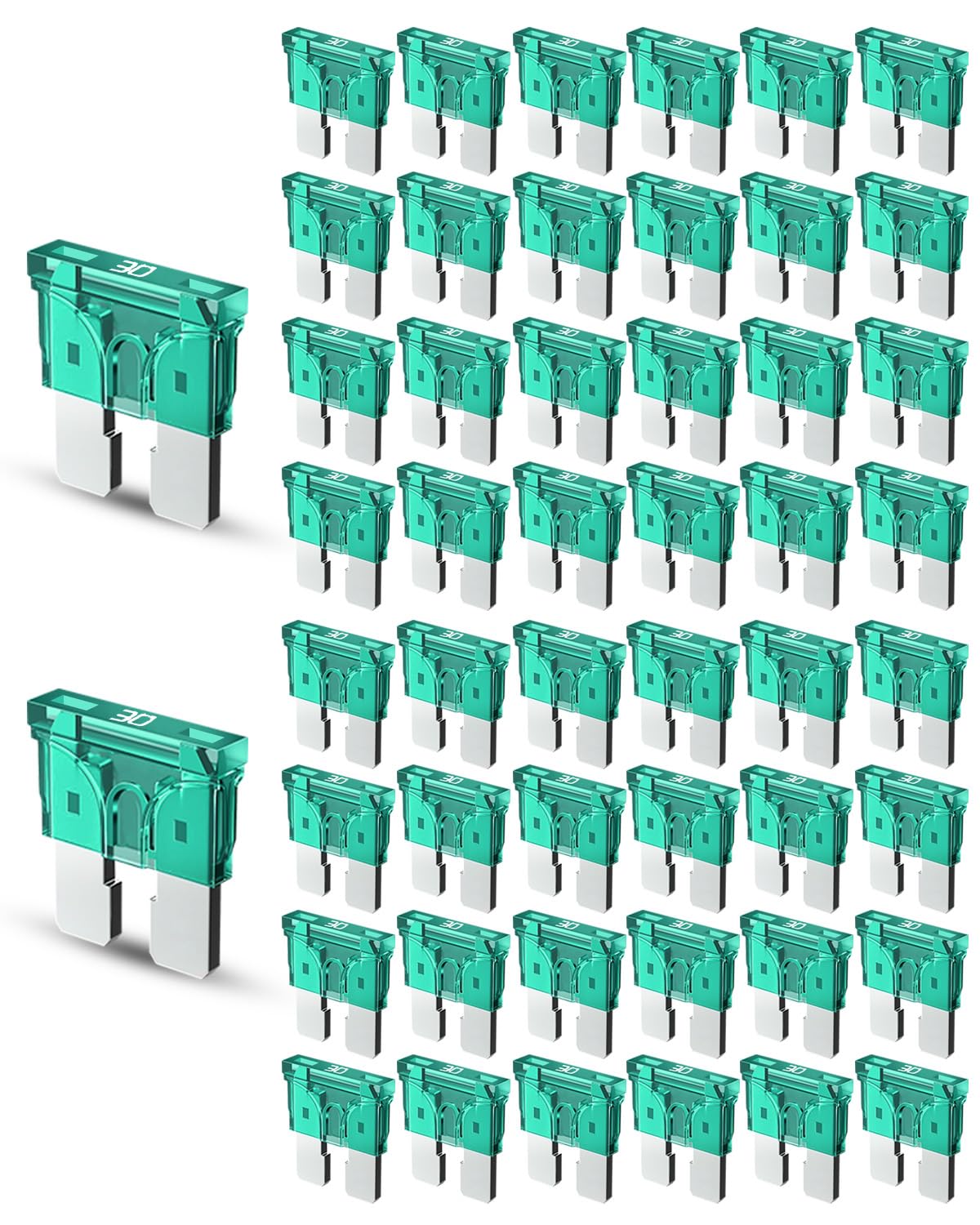 Riseuvo 50Pcs 30A Standard Car Fuses - 30 Amp Automotive Fuses(Ato/Apr/Ats), 32V (12/24V) Blade Fuse For Rv/Truck/Suv
