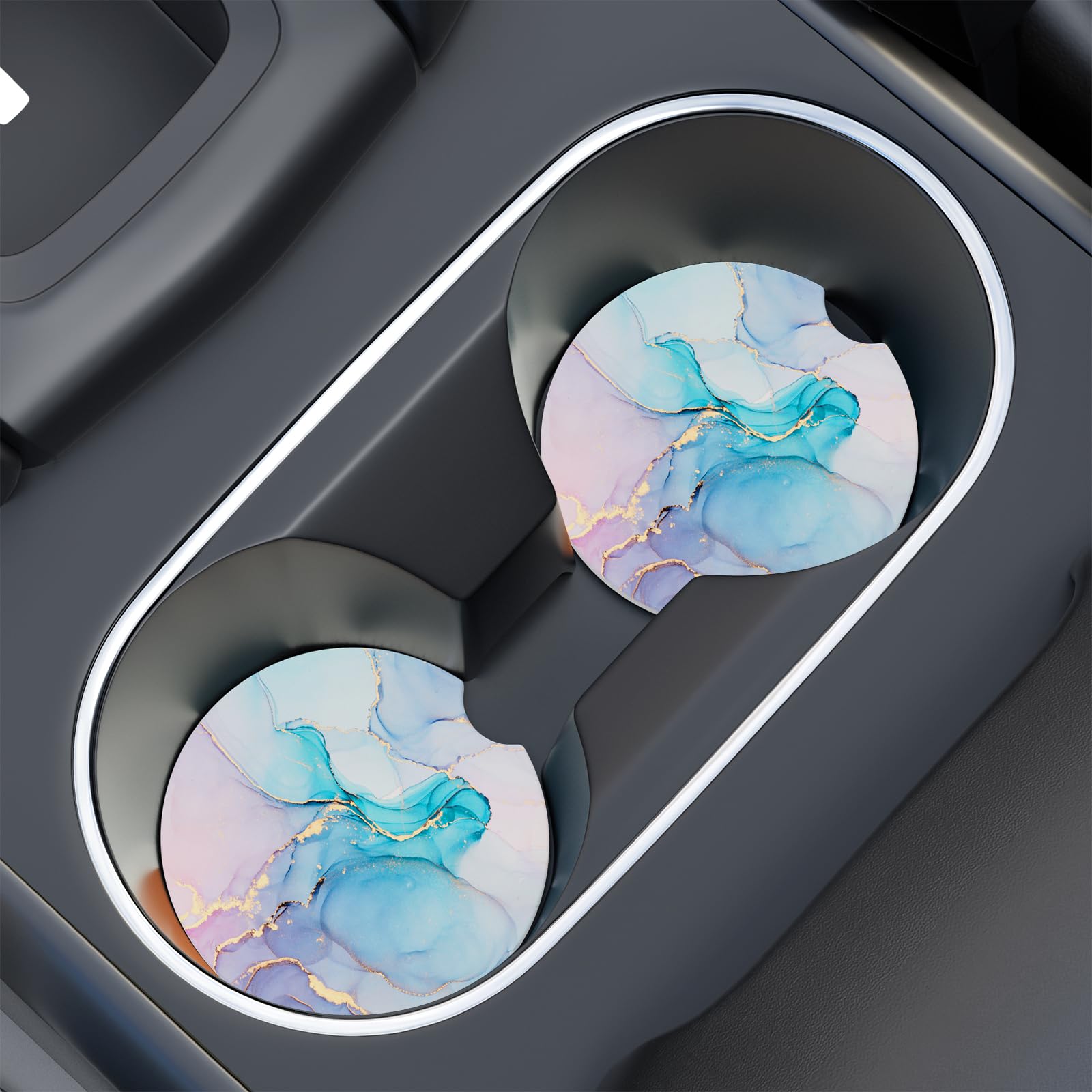 Car Cup Holder Coaster, Car Coasters for Cup Holders, 2 Pack Universal Anti Slip Insert Absorbent Ceramic Auto Interior Accessor