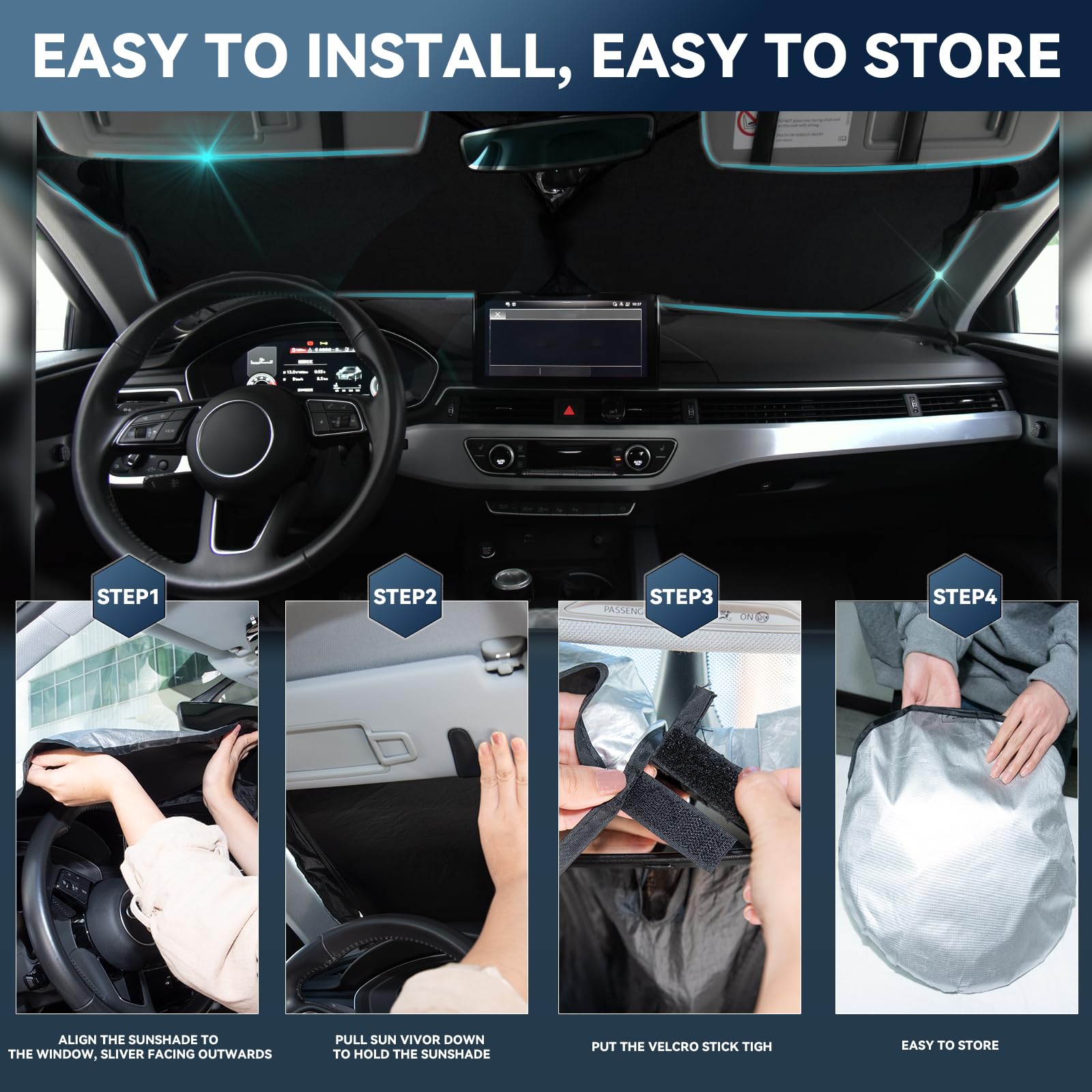 Sun Shade Sunshade For Honda Pilot 2016-2024 2025 Windshield Cover, 4-Layers Sun Shield 240T Silver Sun Visor Foldable Window Sh