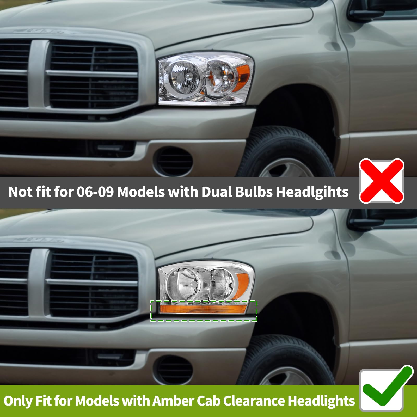 Autosaver88 Headlights Assembly Compatible With 2006-2008 Dodge Ram 1500/2006-2009 Ram 2500 3500 With Amber Cab Clearance Light
