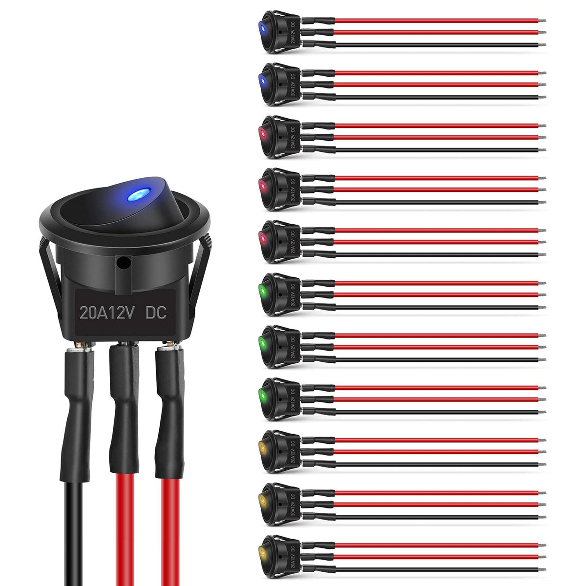 Nilight 12Pcs Rocker Toggle Switch 3Pins 12V 20A Wired Round Led Light Power On Off Switches Spst For Car Truck Vehicle Trailer