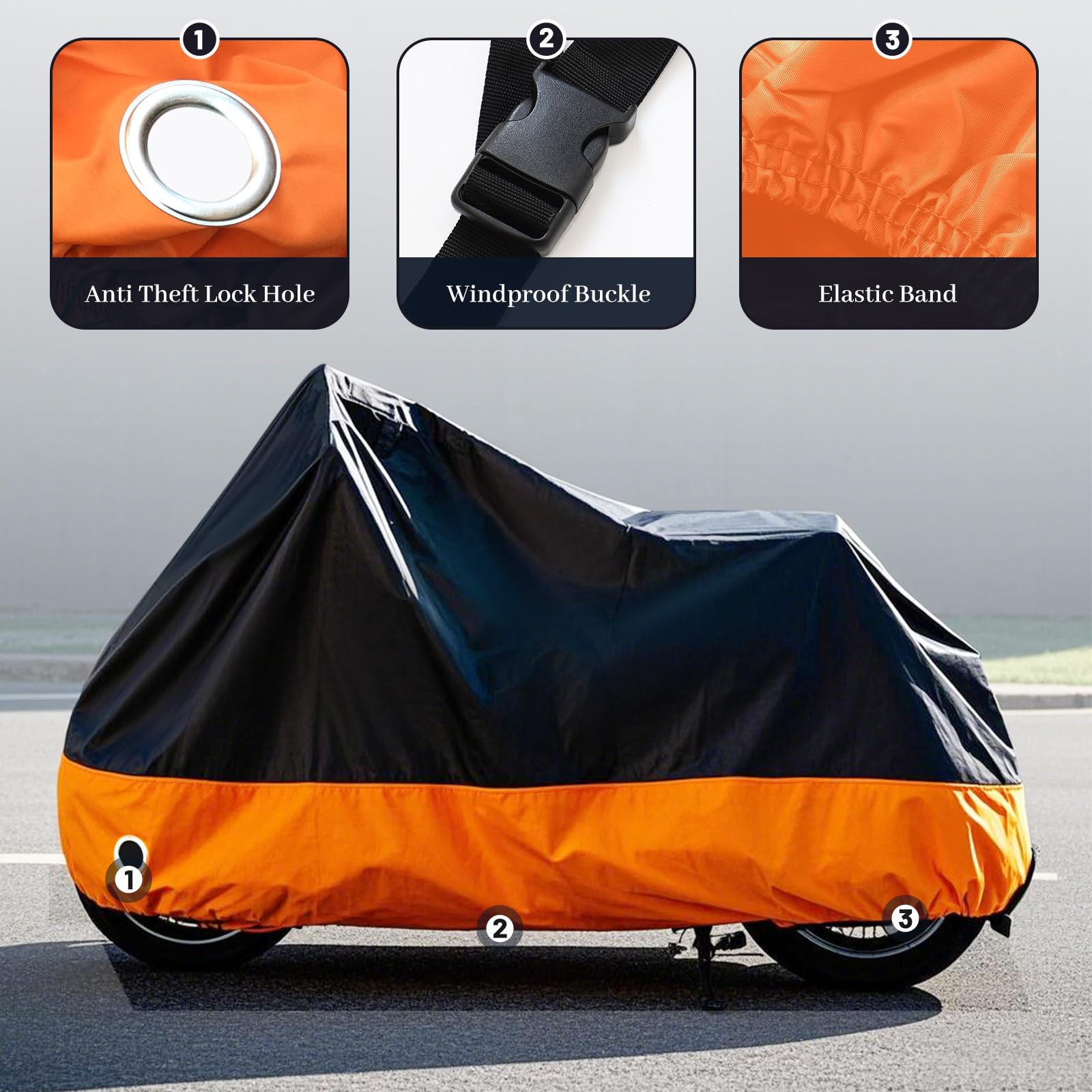 Xyzctem Motorcycle Cover Waterproof Outdoors, All Weather Protection Vehicle Accessories, Sunproof Windproof, Dustproof, Fit For
