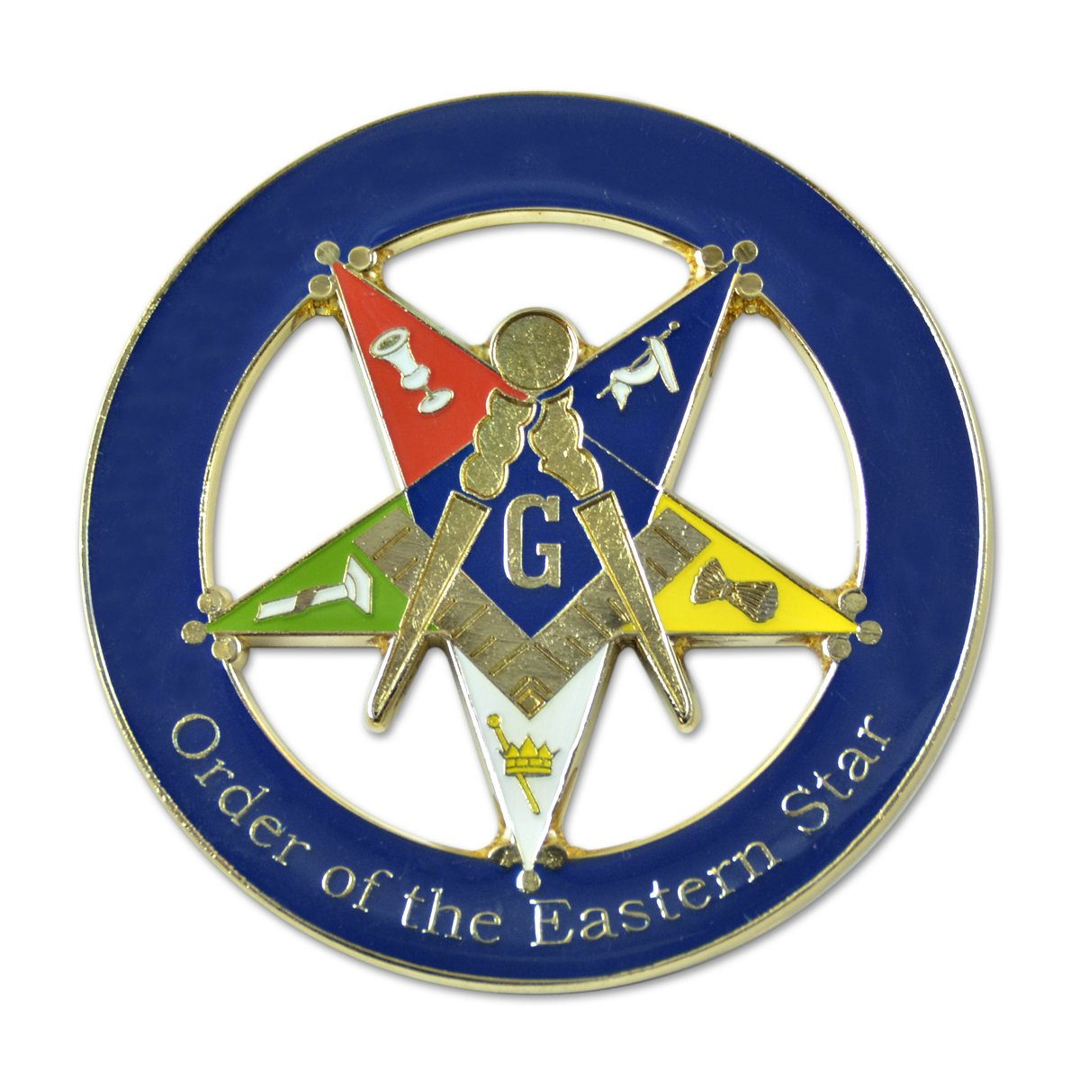Patron Order of the Eastern Star Round Masonic Auto Emblem - [Blue & Gold][3'' Diameter]