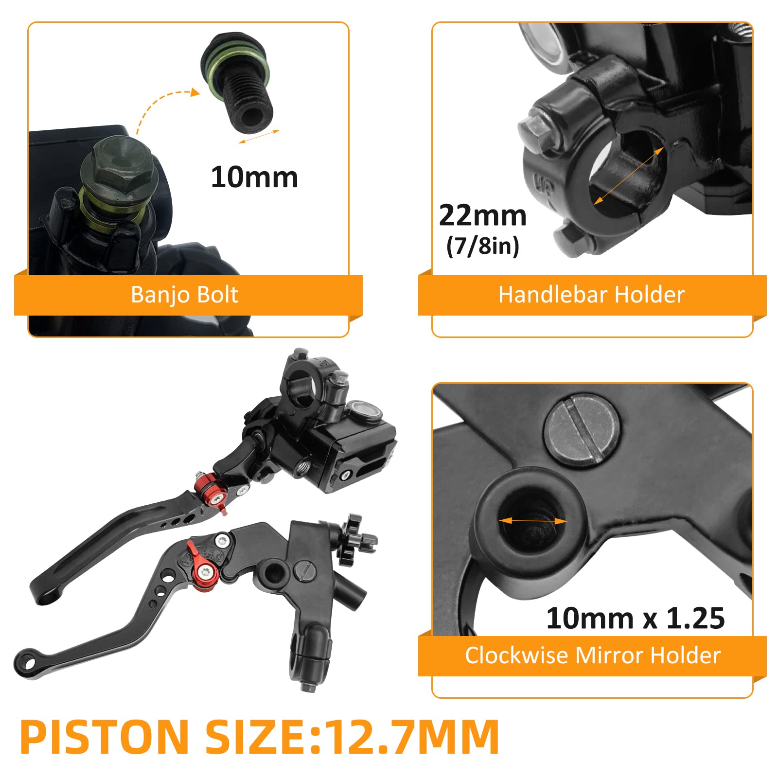 Upgrade Universal 7/8' 22Mm Handlebar Brake Master Cylinder Clutch Lever Set Left & Right Motorcycle Levers Compatible With Yamaha Honda Kawasaki Suzuki Harley(Black)