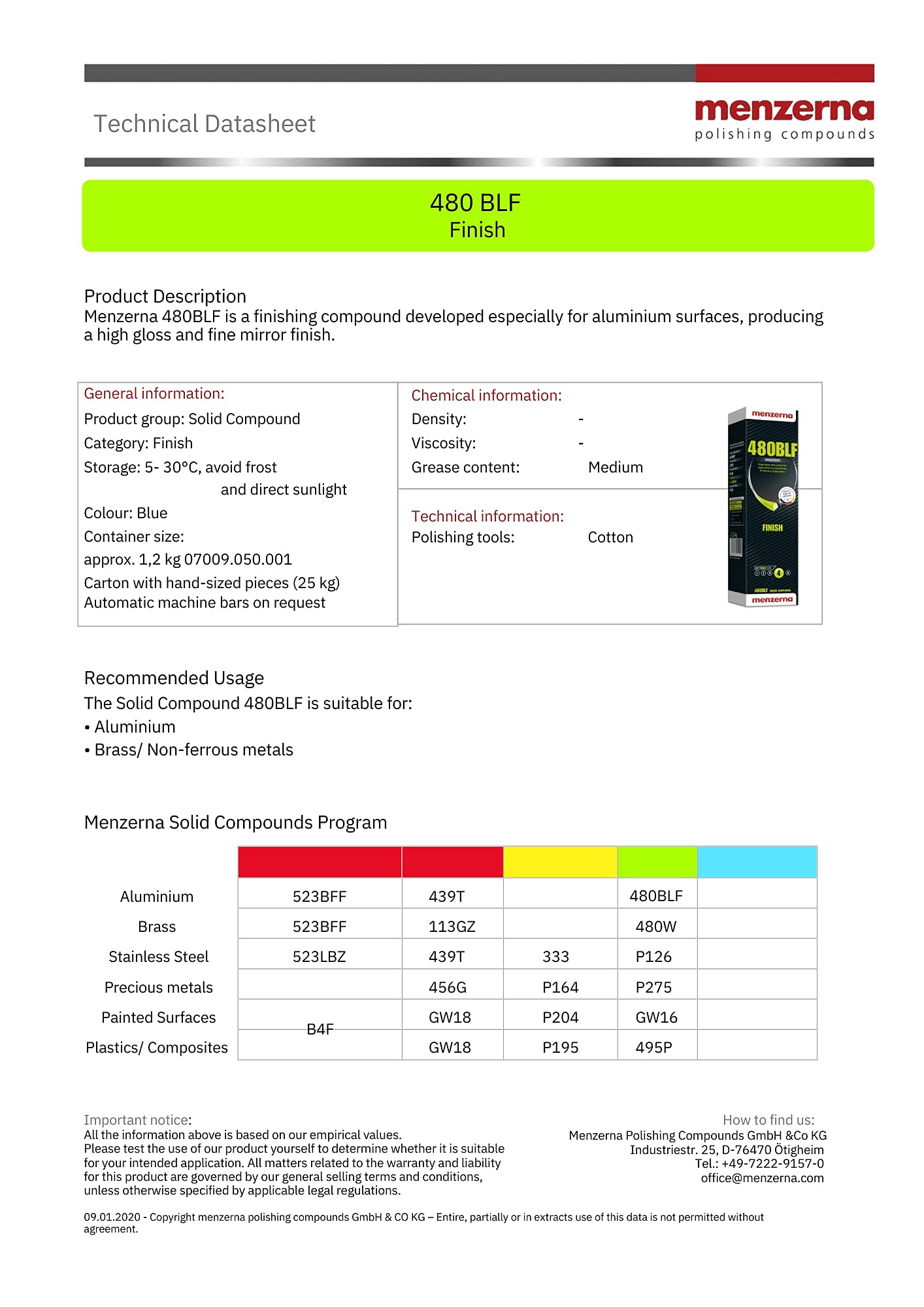 Menzerna 480Blf Blue Final Finish Rouge Bar