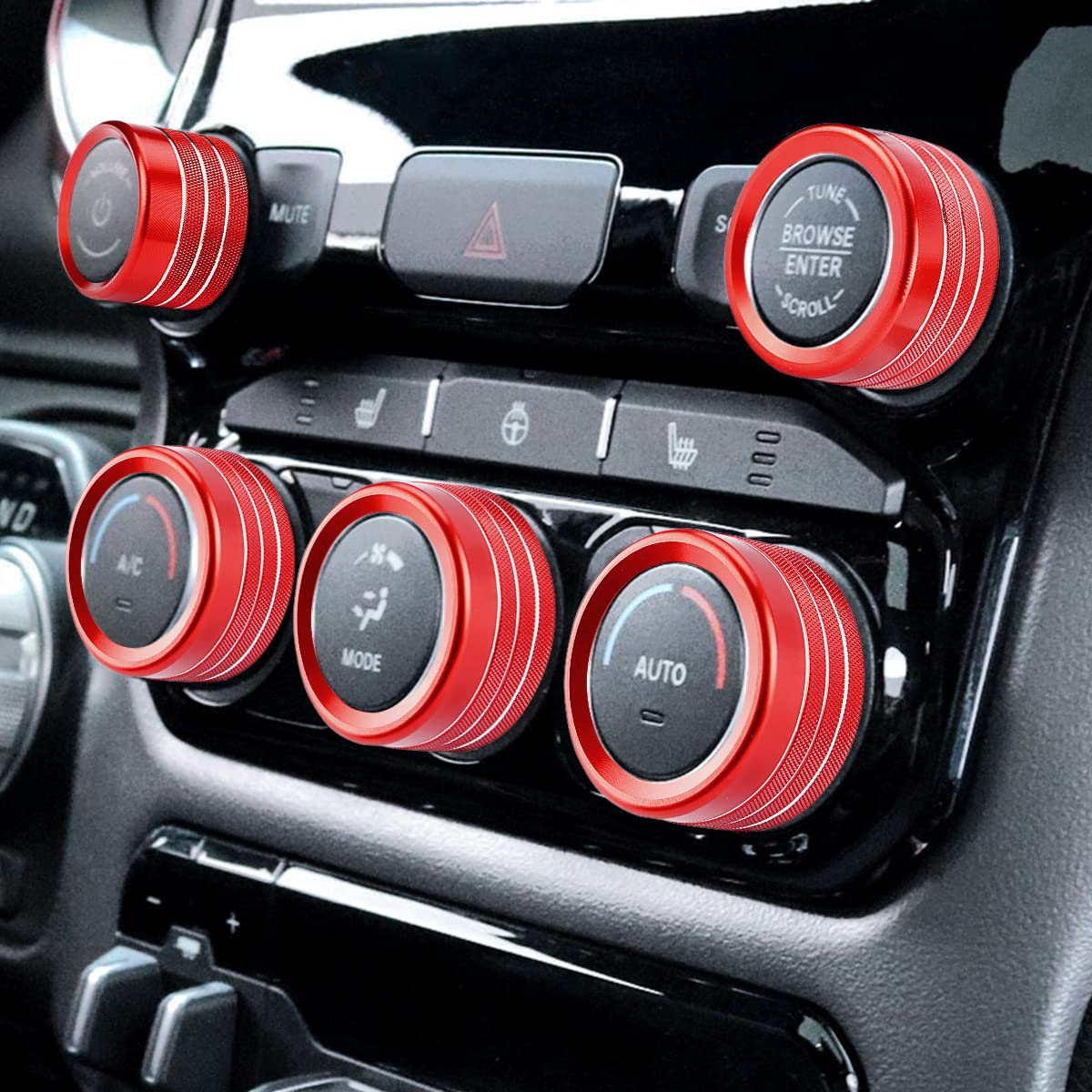 Auovo Ac Knob Cover For Ram 2019 2020 2021 2022 Accessories Air Condition Switch Volume Tune Switch Knob Ring Cover 5Pcs Trim(Red)