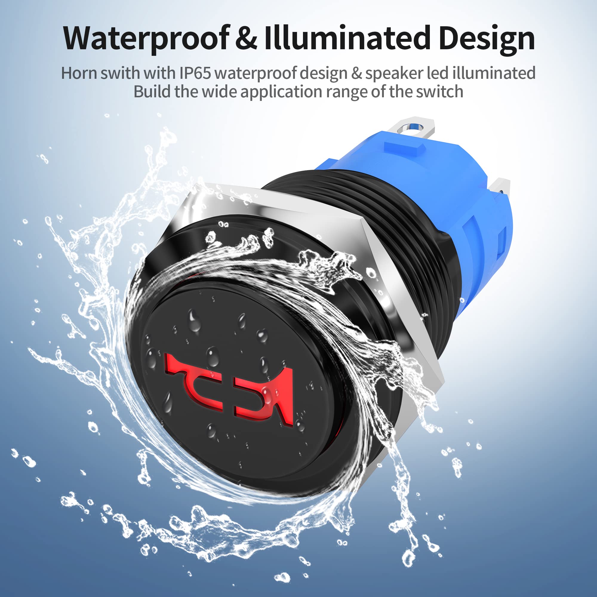 Daiertek Horn Switch 12V 16Mm Marine Horn Switch Red Led Lighted Horn Button Switch Momentary 12 Volt Speaker Stainless Steel Waterproof Push Button For Boat Auto Car